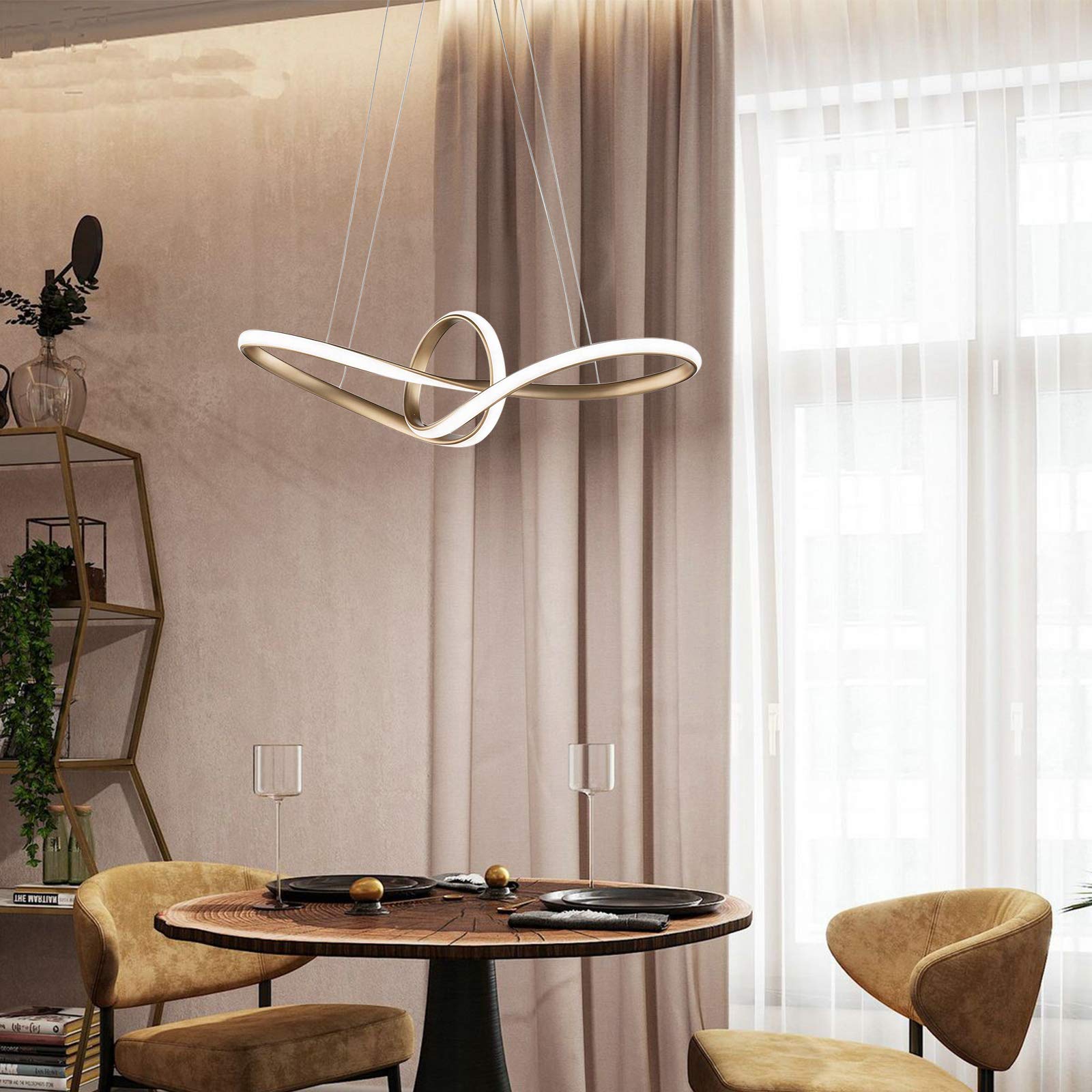 Modern Luxury Wave Design TFCFL Chandelier Ceiling Light - 36W LED Hanging Lamp with Aluminum Acrylic Lampshade, Warm White Energy-Saving Pendant Fixture for Living Room, Dining Room, Bedroom & Foyer