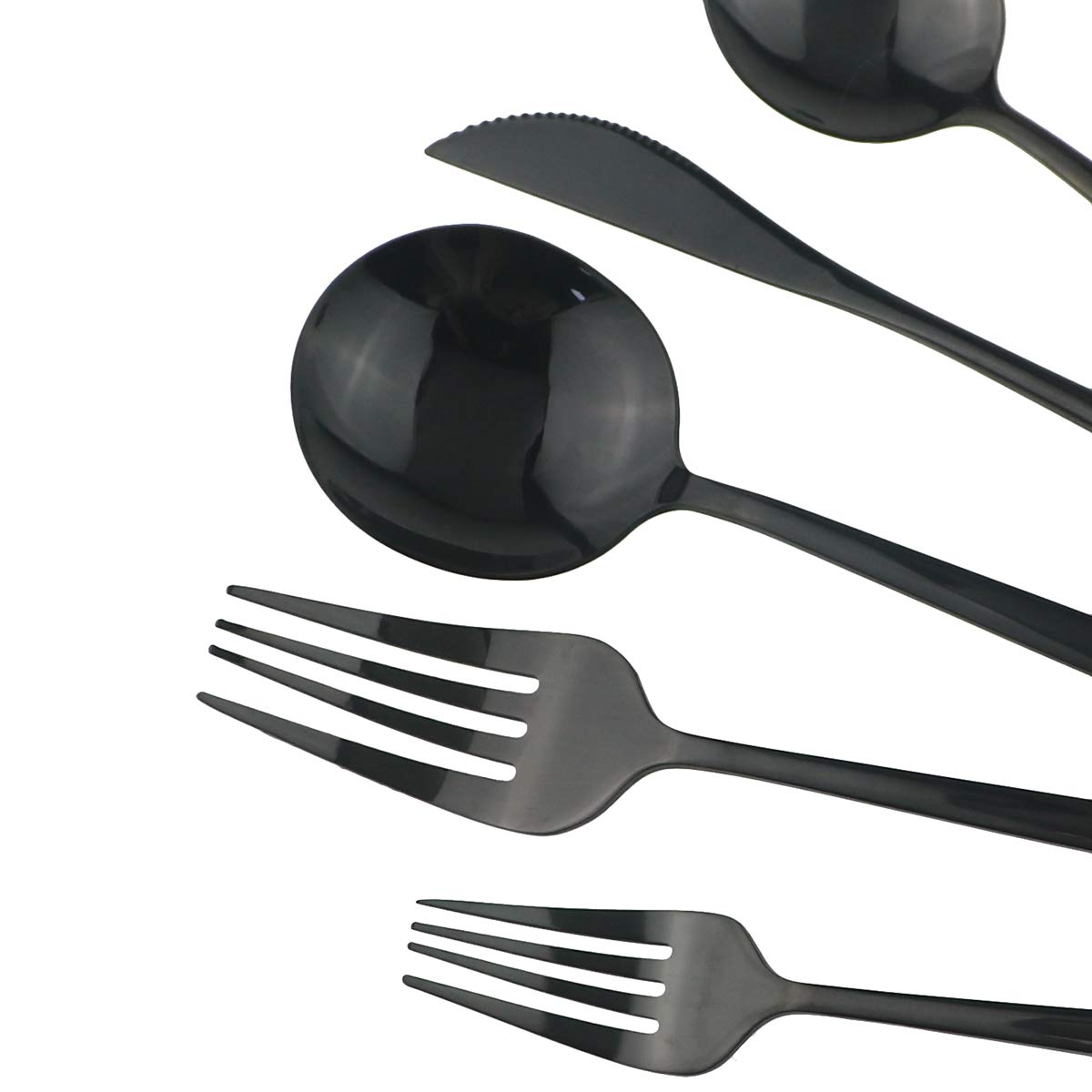 10-Piece Stainless Steel Silverware Set - 304 Mirror Polished Black Flatware Set with Forks, Spoons & Knives - Elegant Curved Design - Dishwasher Safe Tableware for 2 - Perfect for Dinner Parties, Restaurants & Home Use (Black)