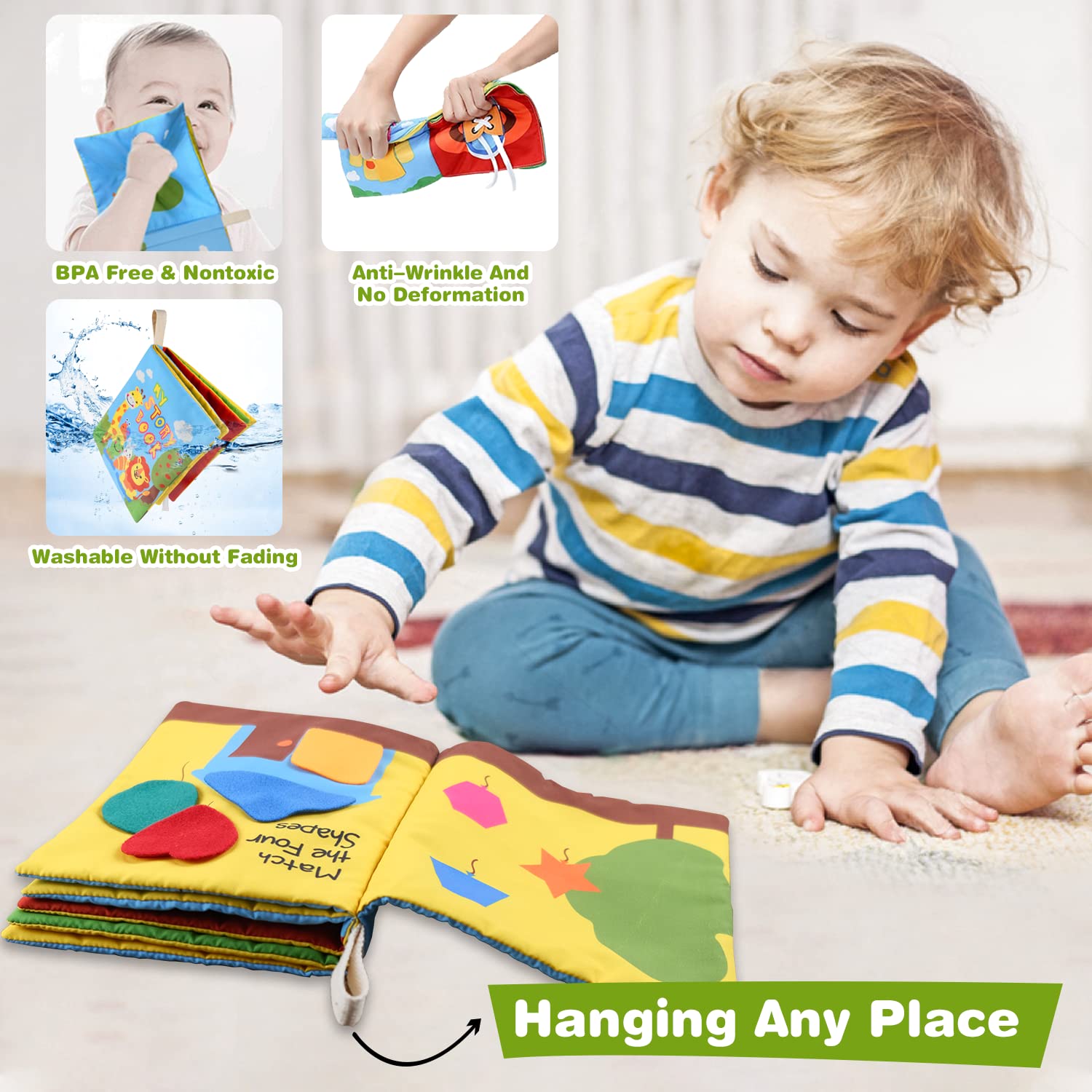 Richgv Montessori Baby Books & Toys for 6-12 Months - First Story Busy Book with 10 Pages, Early Learning Activities for 1-2 Year Old Boys & Girls - Perfect for Travel, Preschool Education & Sensory Development