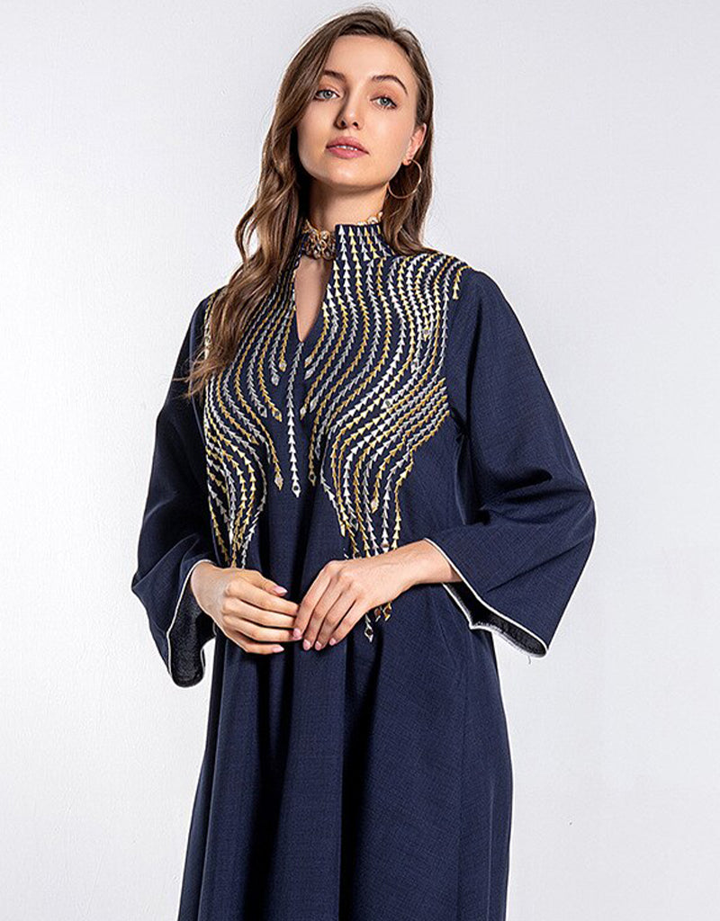 Elegant Long Arabic Dress for Women - Evening Party Gown with Embroidery & Beading - Perfect for Weddings, Galas & Special Occasions
