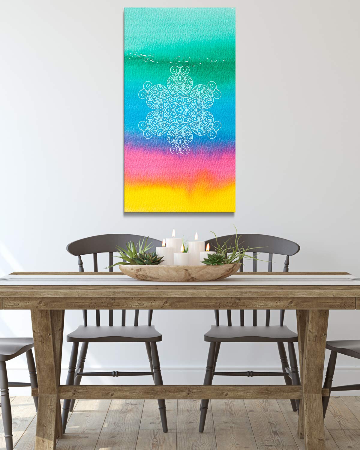 Mandala Wall Art Canvas - Pastel Green, Pink & Yellow Handmade Decor - Ready to Hang Home Decoration for Living Room, Bedroom, Office - Perfect Above Couch, Table or Bed - Meditation & Yoga Space Decor