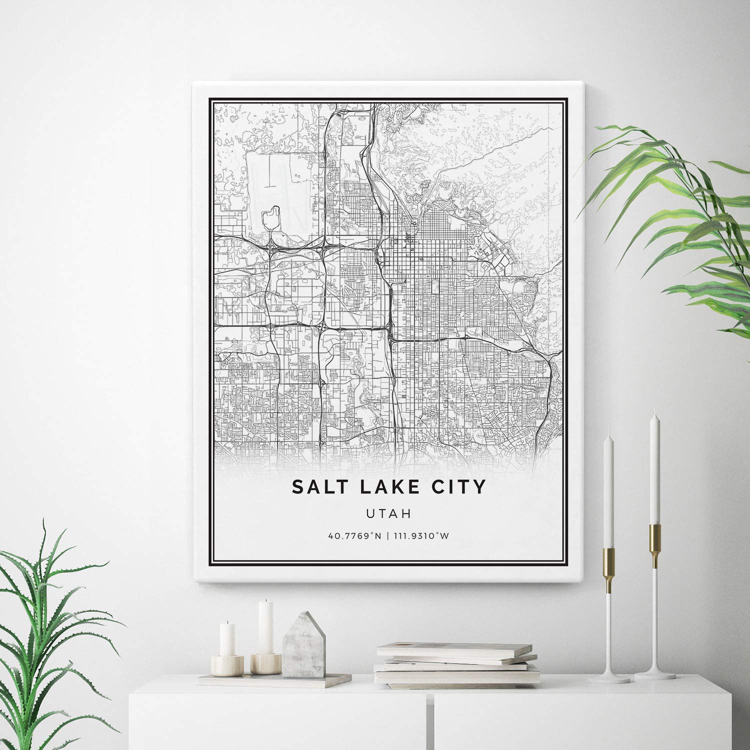 Salt Lake City Map Canvas Print - Minimalist Utah Wall Art for Living Room, Large 24x36 - Perfect Home Decor & Unique Gift for Travel Lovers & City Dwellers