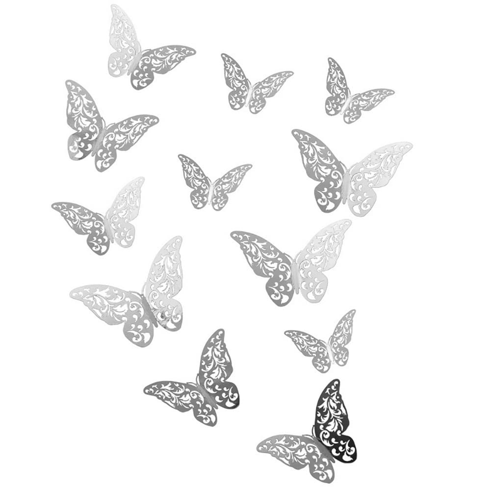 12pcs 3D Hollow Butterfly Wall Stickers - Creative Home Decor for Bedroom, Bathroom, Living Room - Perfect for Wedding, Birthday Party, Girls & Kids Room Decor - Self-Adhesive Art Stickers for Wall Decoration
