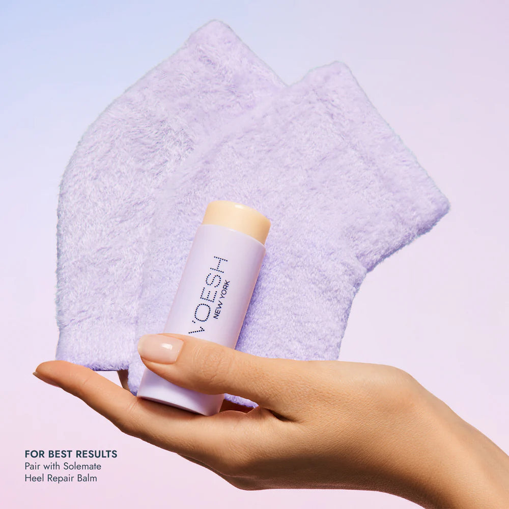 Voesh Moisturizing Heel Socks for Dry Cracked Feet - Soft Exfoliating Foot Care Socks (Purple) - Perfect for Overnight Hydration & Spa Treatment at Home