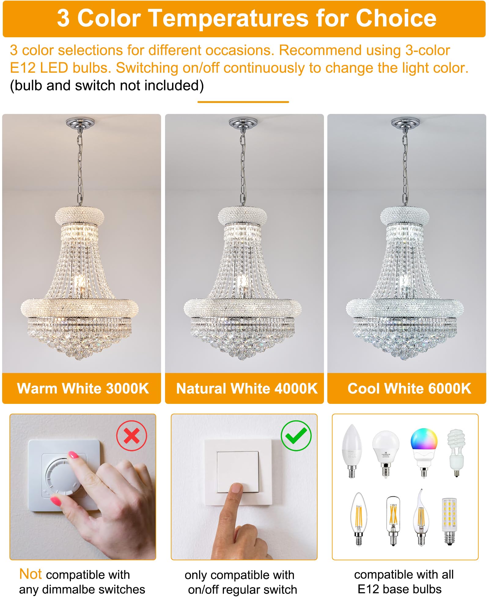12-Light Chrome Finish Empire Crystal Chandelier - 22
