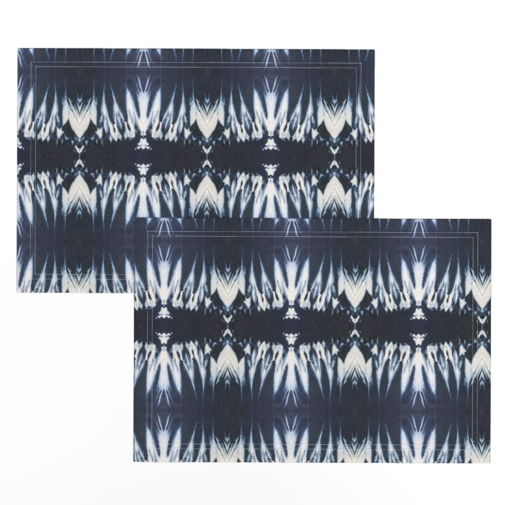 Shibori Dark Indigo Blue Japanese Traditional Print Linen Cotton Canvas Placemats (Set of 2) - Handmade Table Decor for Dining, Kitchen, and Party Settings
