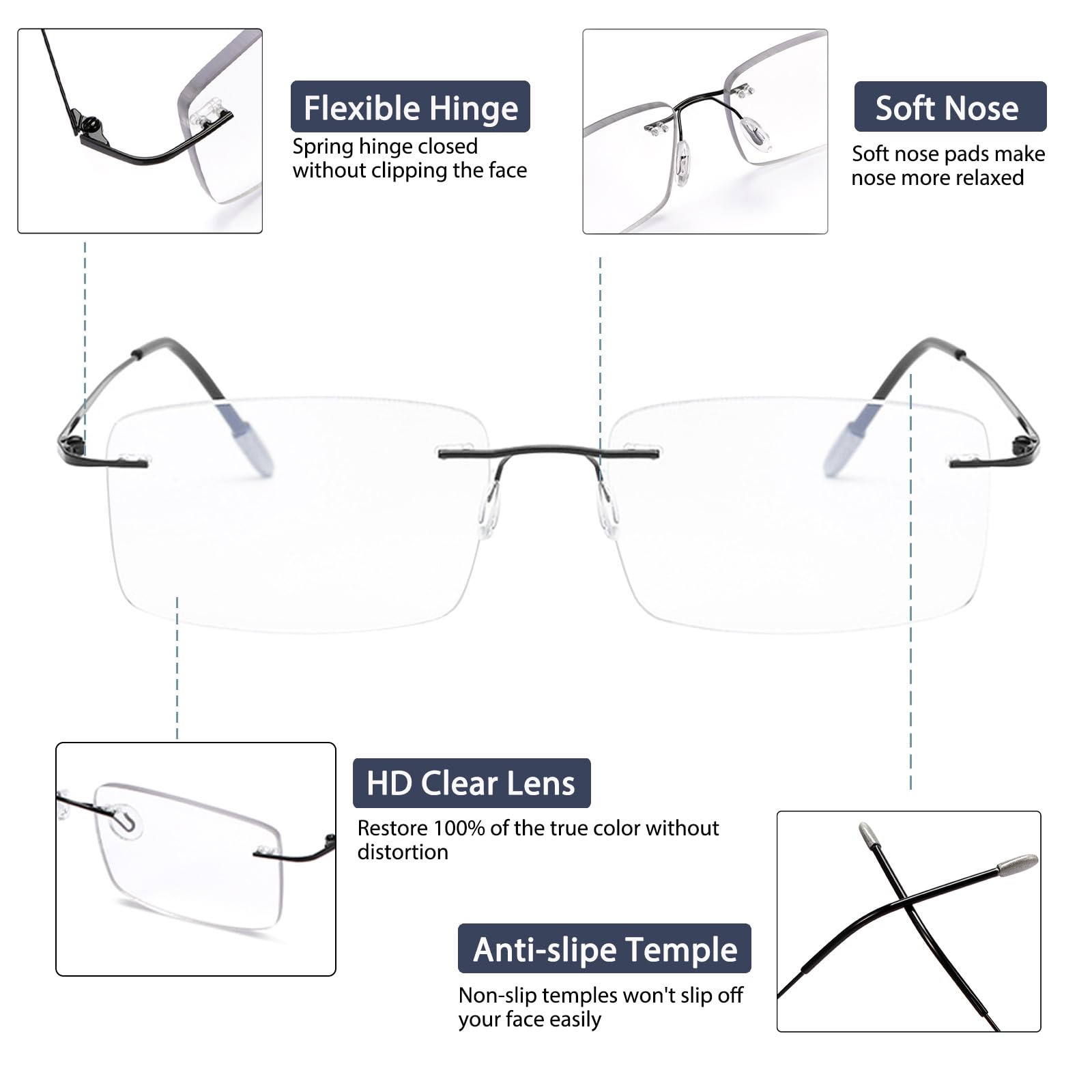 Photochromic Bifocal Reading Glasses with Blue Light Blocking - Transition Rimless Sunglasses for Men & Women - Perfect for Indoor Reading & Outdoor Activities