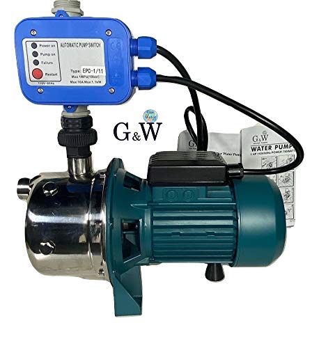1HP 110V Shallow Well Jet Pump with Smart Controller - 13GPM Max Flow, 137ft Max Height - No Pressure Tank Needed - Ideal for Home Water Pressure Boosting & Irrigation Systems