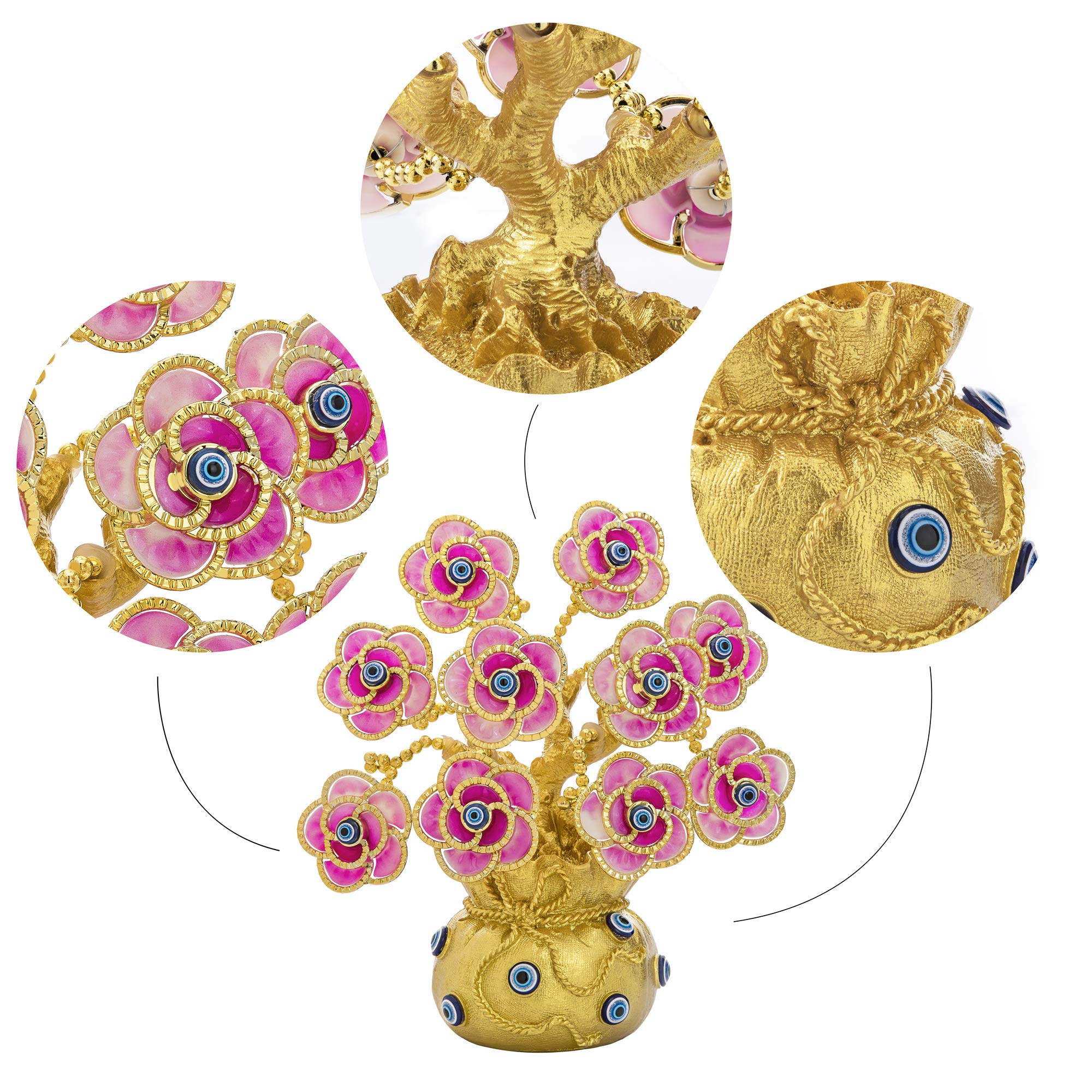 YU FENG Turkish Evil Eye Tree with Golden Lucky Bag - Artificial Plant in Vase for Home & Office Decor - Brings Good Luck, Wealth & Positive Energy | Perfect for Living Room, Bedroom, or Gift