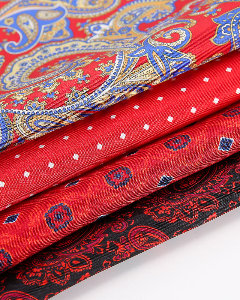 Premium Red Base Printed Men's Handkerchief - Soft Cotton Pocket Squares for Formal Events, Weddings & Everyday Carry (Set of 3)