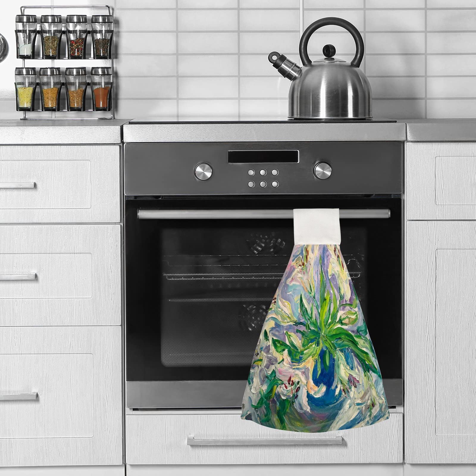 Premium Microfiber Kitchen Towels Set of 2 - Ultra Soft & Absorbent Hand Towels for Kitchen, Bathroom, Sink, Laundry Room & RV - Elegant White Lily Design - Perfect for Cooking, Cleaning & Home Decor