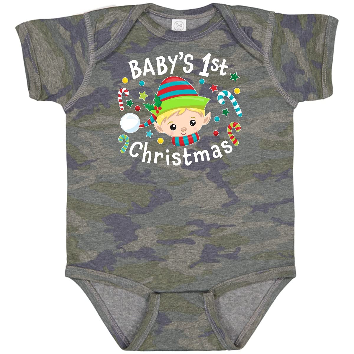 Inktastic Baby's 1st Christmas Elf Boy with Candy Canes Baby Bodysuit - Cute Holiday Outfit for Newborn Boys | Perfect for Christmas Photos, Family Gatherings & Festive Celebrations