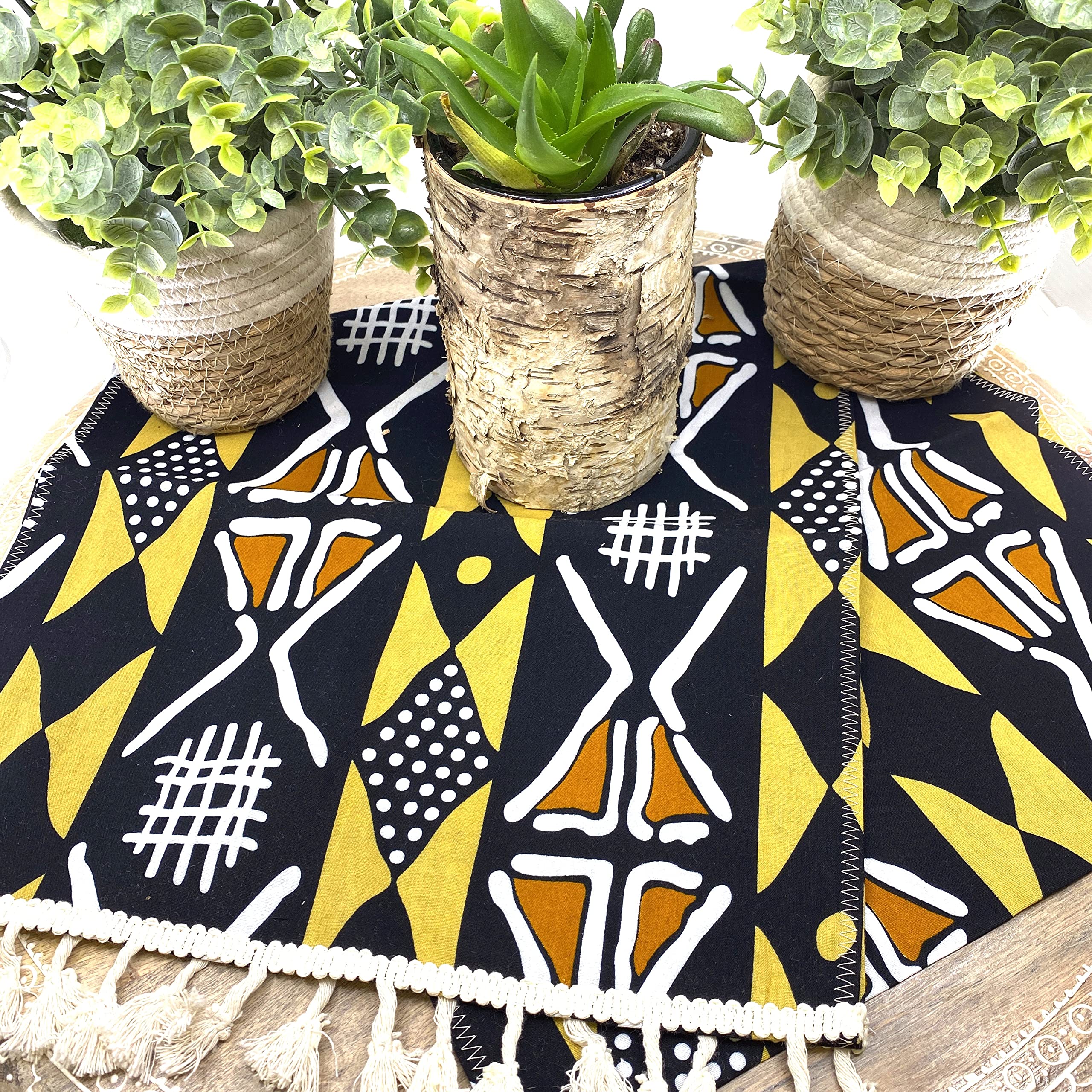 SUNSUM Handmade Brown Bologan Wax Print Coffee Table Runner - Boho Home Decor for Living Room, Dining Table, and Wedding Decorations