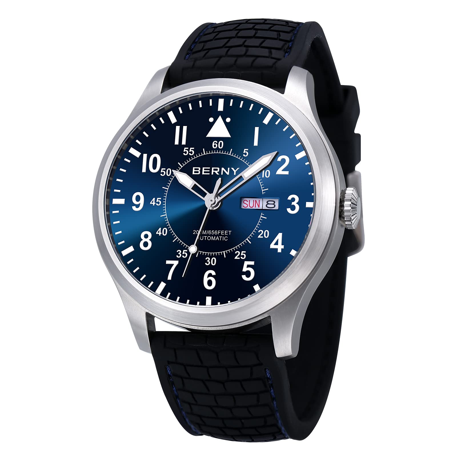 BERNY Men's Automatic Self-Winding Mechanical Watch - 20ATM Waterproof, Sapphire Crystal Glass, Super Luminous, Oversized Dial (No Battery Needed) - Perfect for Business, Diving & Outdoor Activities