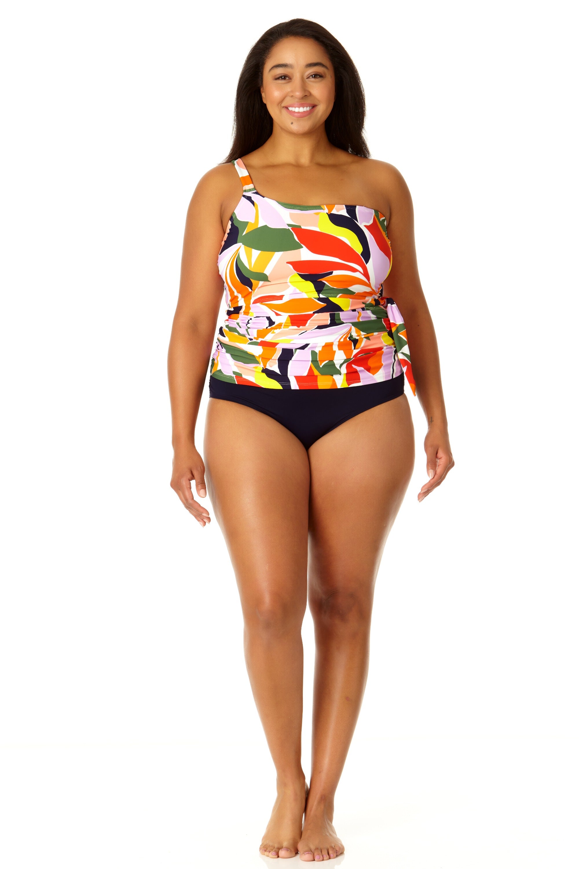 Anne Cole Plus Women's Asymmetrical Side Tie Tankini Swim Top - Stylish One Shoulder Bathing Suit for Women, Perfect for Beach Vacations & Pool Parties