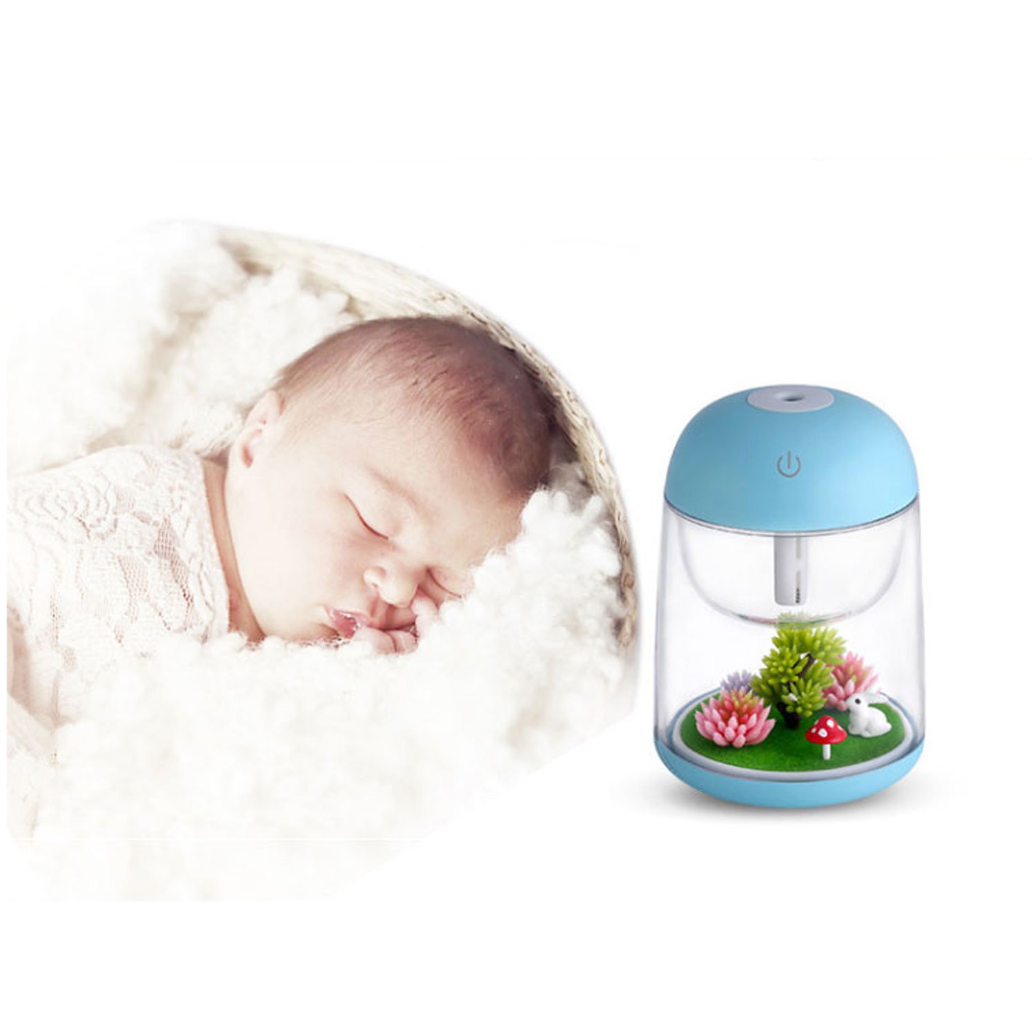 Mini USB Humidifier with 7-Color LED Light, Adjustable Mist Levels & Auto Shut-Off - Portable Air Moisturizer for Home, Office, Nursery, Travel - Perfect for Dry Skin, Allergies & Better Sleep (Blue)