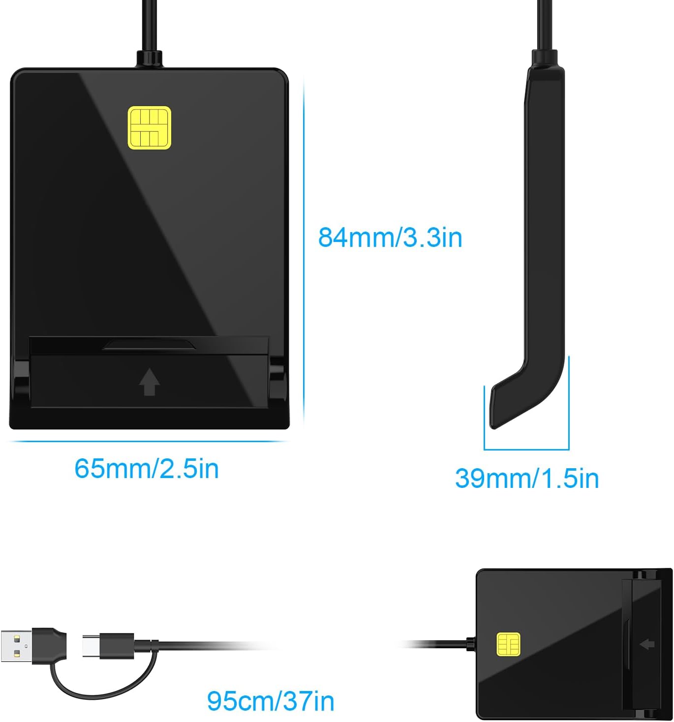 Military CAC Card Reader - USB & USB C Smart Card Reader for DOD Common Access, ID, Debit & Credit Cards - Compatible with Windows, Mac OS, Linux & Android - Perfect for Secure Military & Government Access, Online Banking & Digital Authentication