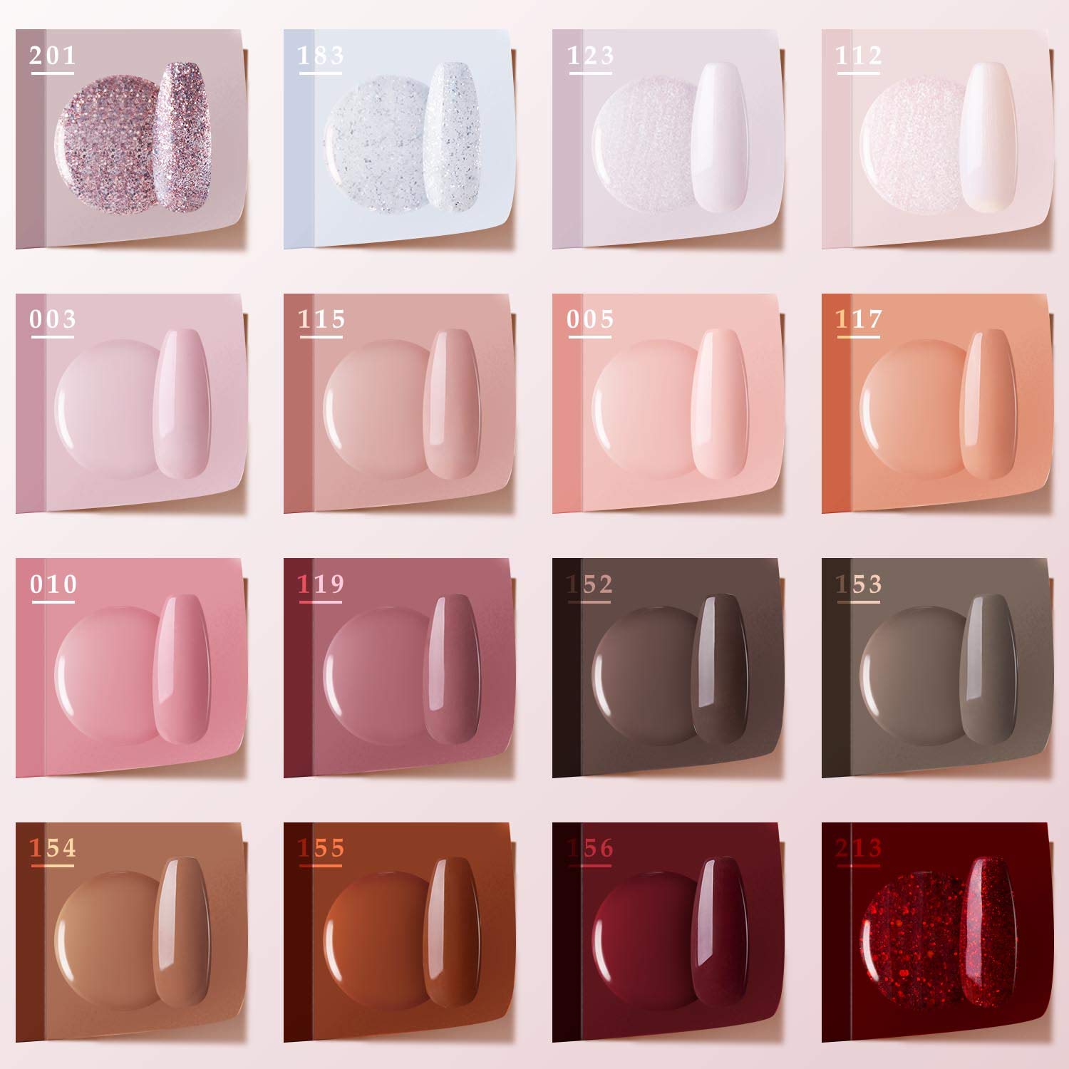 Gellen 16 Colors Gel Nail Polish Set with Base & Top Coat - Pink, Red & Nude Shades for All Seasons | Long-Lasting Sparkle & Glitter Nail Art Kit for Home Manicure & Professional Salon Use