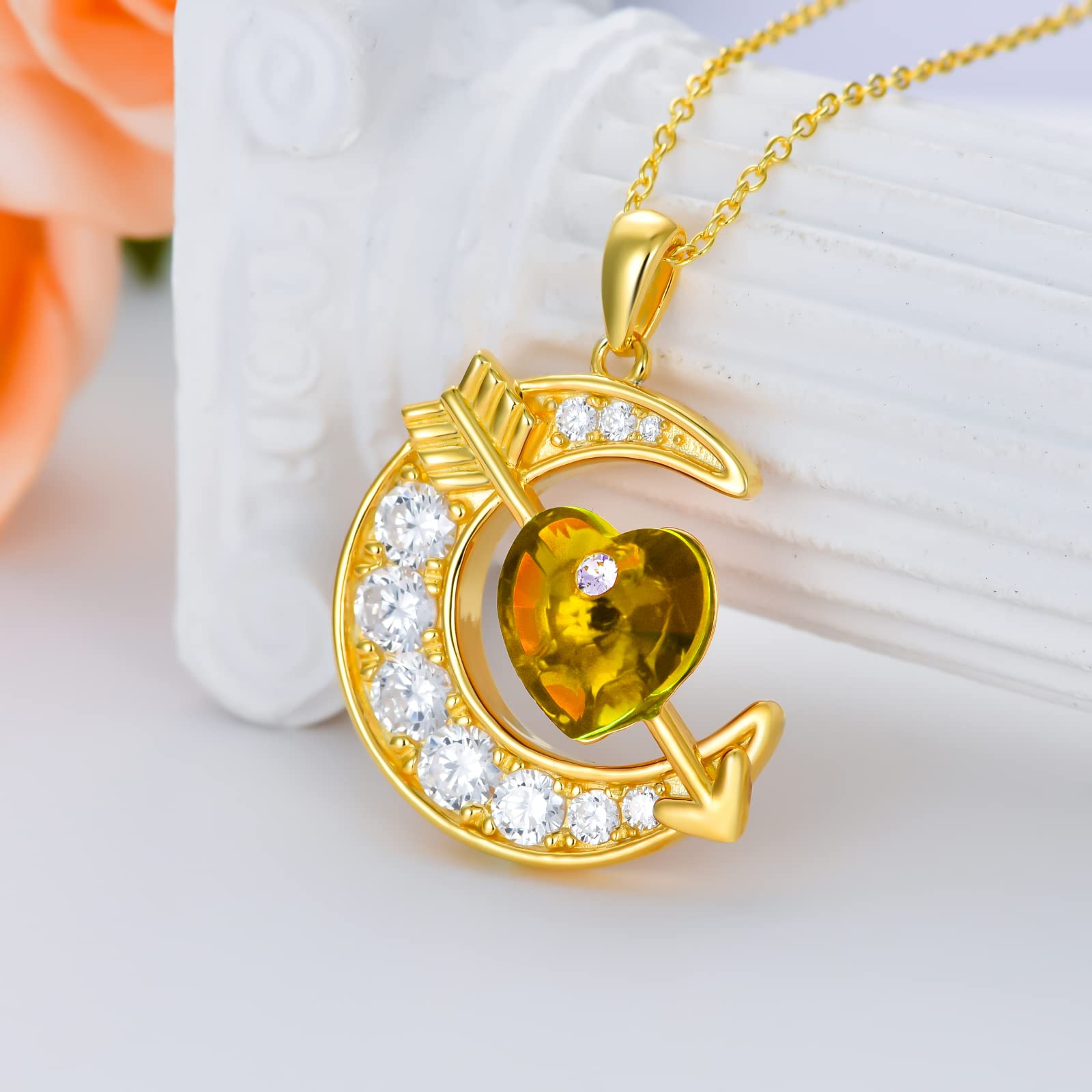 OCJ Sterling Silver Moon Birthstone Pendant Necklace for Women - Classic Love Arrow Crystal Jewelry with Personalized Birthstone | Perfect Birthday, Christmas Gift for Her, Daughter, Teens & Girls | Elegant Everyday Wear & Special Occasion Jewelry