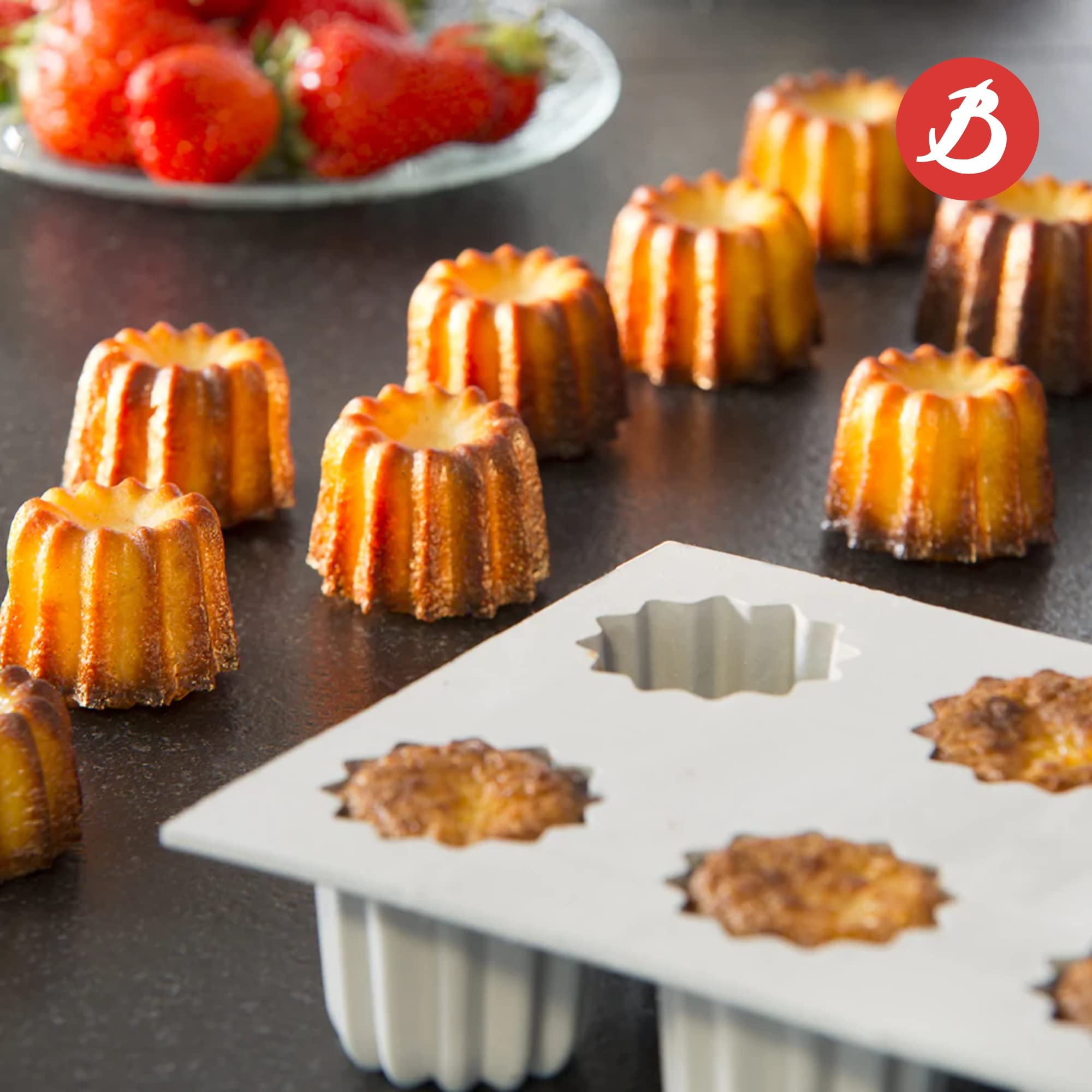 de Buyer ELASTOMOULE Cannele Silicone Mold - 6-Cavity French Pastry Baking Pan for Professional & Home Bakers - Non-Stick, Dishwasher Safe & Easy to Clean - Perfect for Cannelés, Madeleines & Mini Desserts