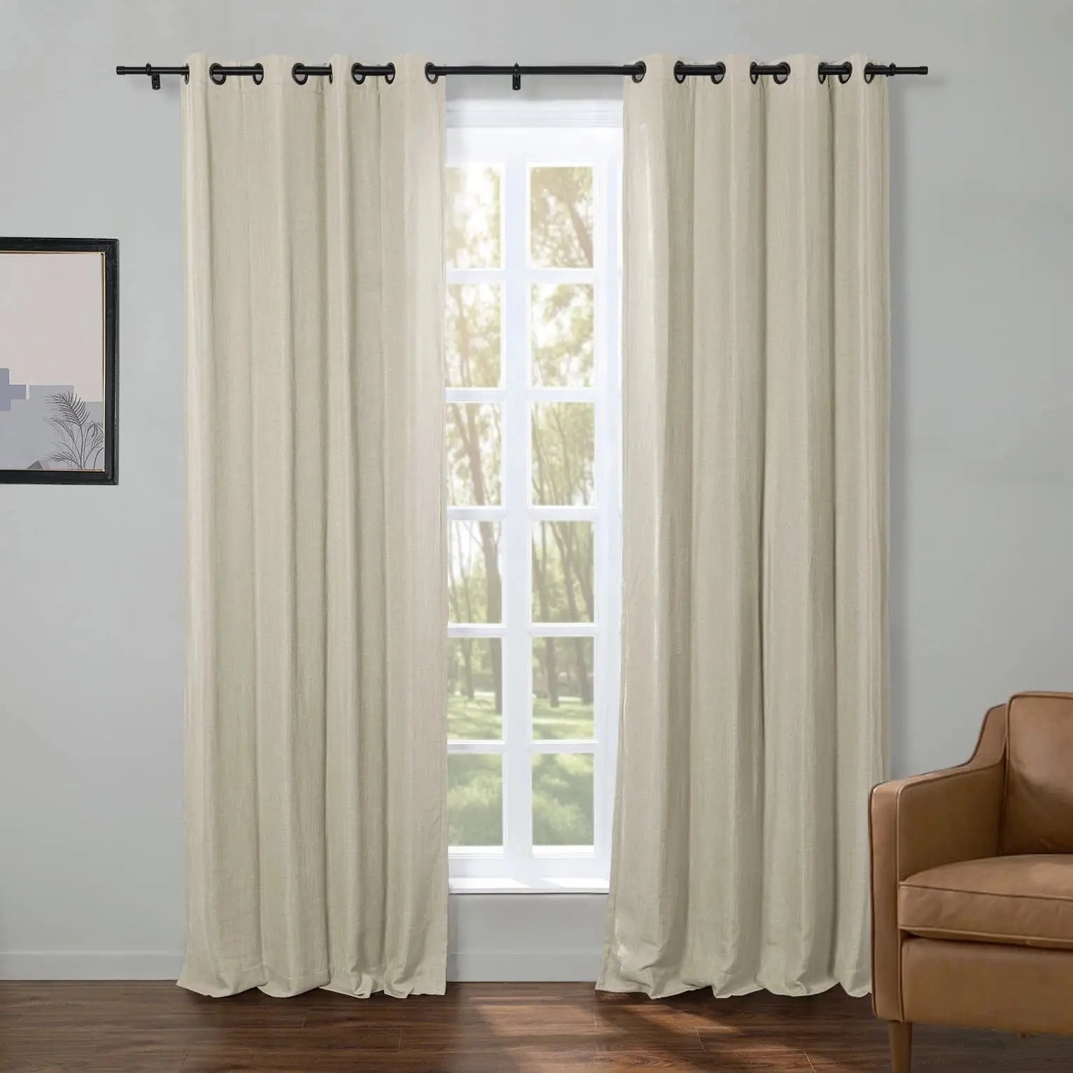 Kyla Lightweight Faux Linen Grommet Curtain Panels - Elegant Window Treatments for Living Room, Bedroom & Home Decor