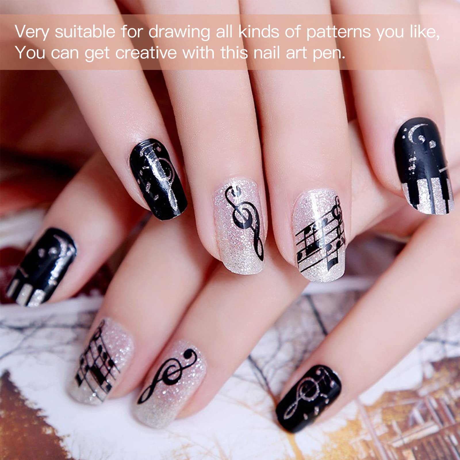 3-Piece Nail Art Pen Set - Waterproof Fine Tip Liner Brush for DIY Abstract Lines & Flower Designs | Professional Nail Art Supplies Tools (Black) | Perfect for Salon, Home Manicures & Creative Nail Art Designs