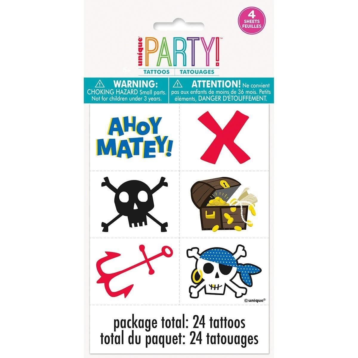 Ahoy Pirate Temporary Tattoos for Kids & Adults - 24 Count Waterproof Fake Tattoos - Pirate Party Favors, Halloween Costume Accessories, Themed Events & Dress Up Play