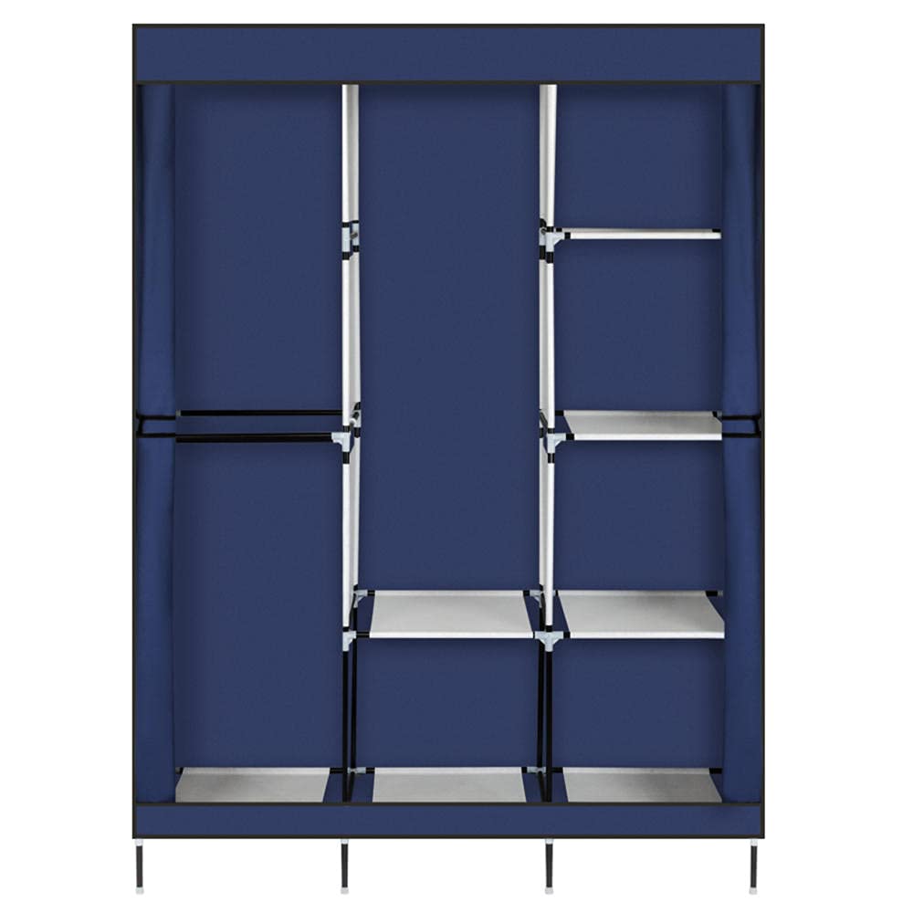 Metal Closet Wardrobe Organizer with Shelves - Portable Storage Cabinet for Clothes, Shoes & Bedroom Organization | Space-Saving Standing Closet & Wire Shelving Unit in Blue - Perfect for Small Spaces, Dorm Rooms & Apartment Living