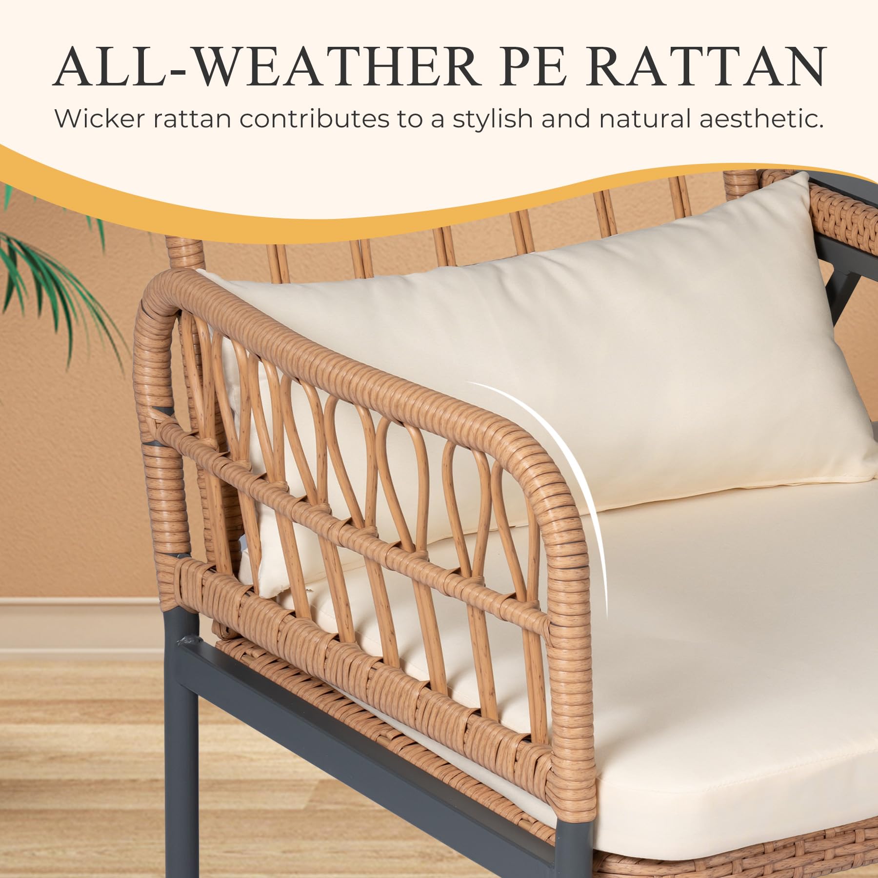 PROHIKER Outdoor Rattan Loveseat 2-Seat Sofa with Built-in Table, Lumbar Pillows & Cushions - All-Weather Wicker Patio Furniture for Porch, Balcony, Garden, Lawn, Backyard - Perfect for Relaxing, Entertaining & Outdoor Lounging