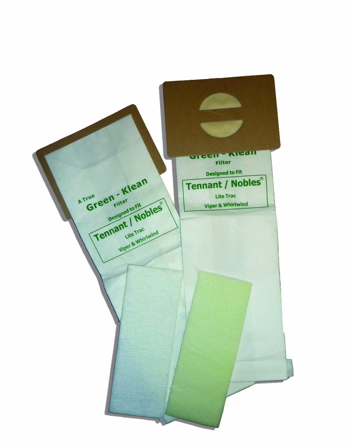 Green Klean 611783 Replacement Vacuum Bags & Filters (2-Pack) for Tennant/Nobles LiteTrac Viper/Whirlwind - Perfect for Commercial Floor Cleaning & Maintenance