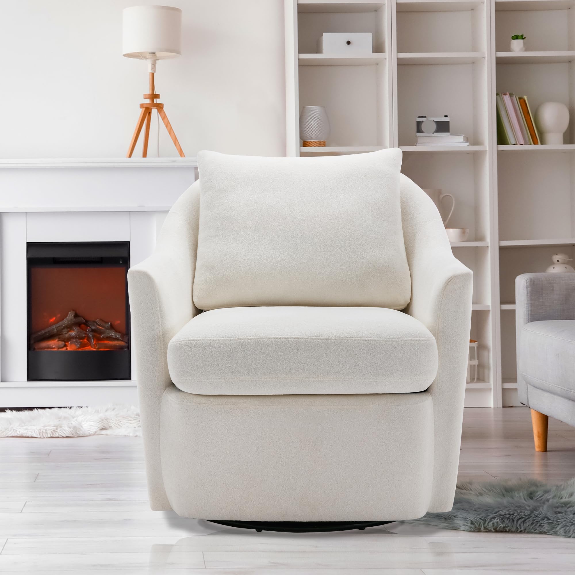 COLAMY 360° Swivel Accent Chair - Modern Upholstered Barrel Armchair for Living Room, Nursery & Bedroom - Cream Velvet Fabric - Perfect for Reading Nook, Home Office or Lounge Area
