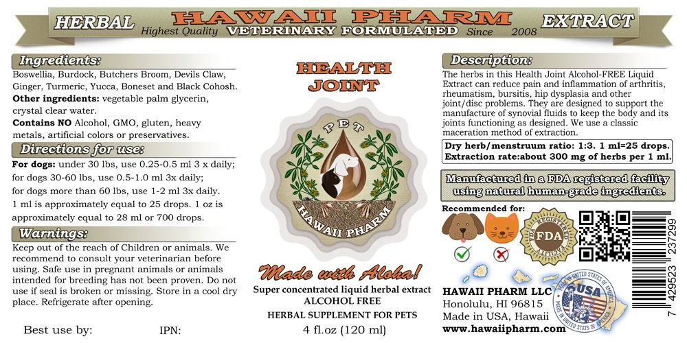 HawaiiPharm Natural Joint Support Liquid Extract for Pets - Alcohol-Free Herbal Supplement for Dogs & Cats (4 oz, Pack of 15) - Supports Mobility & Comfort for Senior Pets with Joint Issues