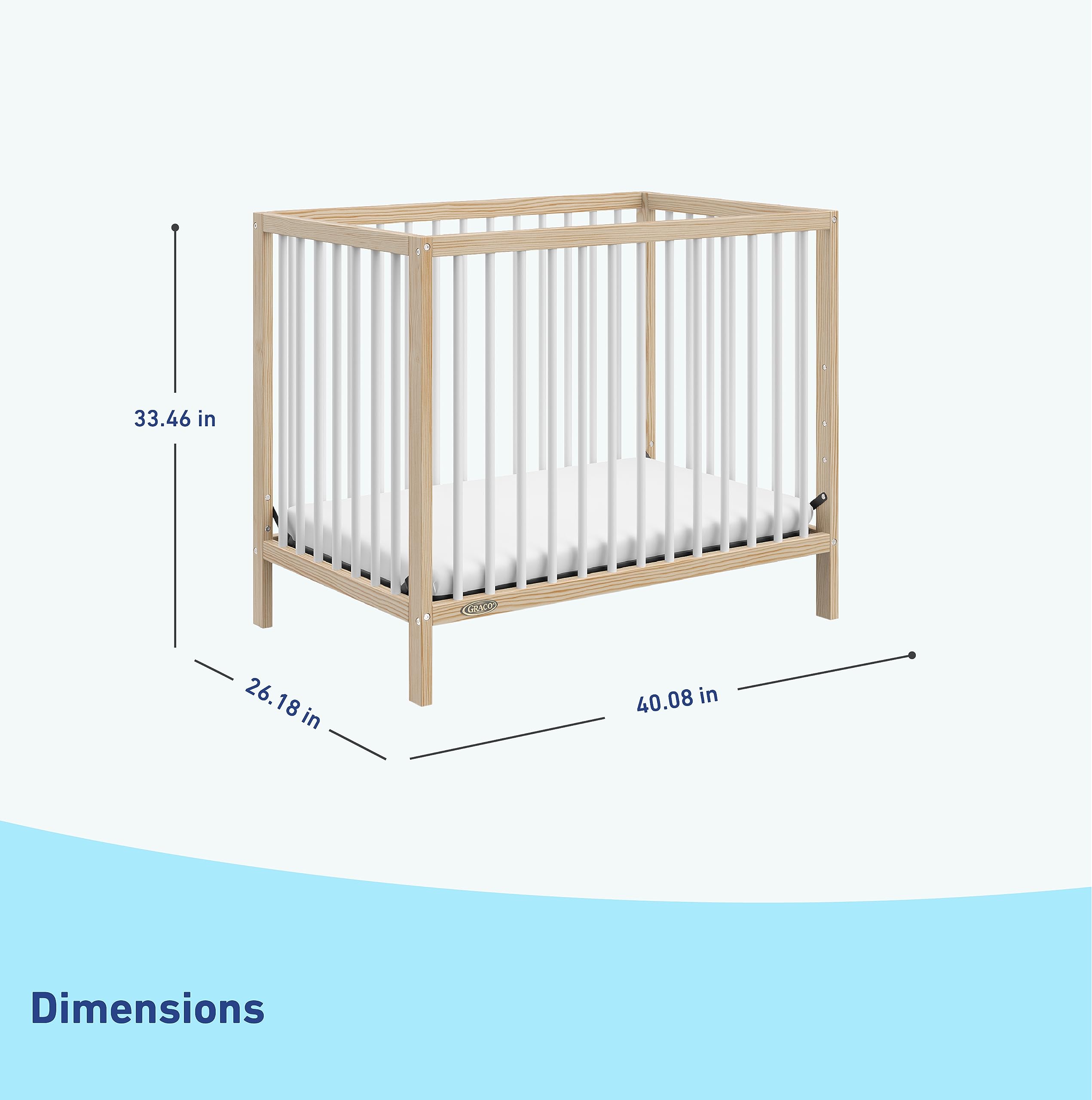 Graco Teddi 4-in-1 Convertible Mini Crib with Water-Resistant Mattress – GREENGUARD Gold Certified, Natural & White Finish, 2.75-Inch Mattress Included, Space-Saving Design, Easy 30-Minute Assembly – Perfect for Small Nurseries, Apartments & Travel