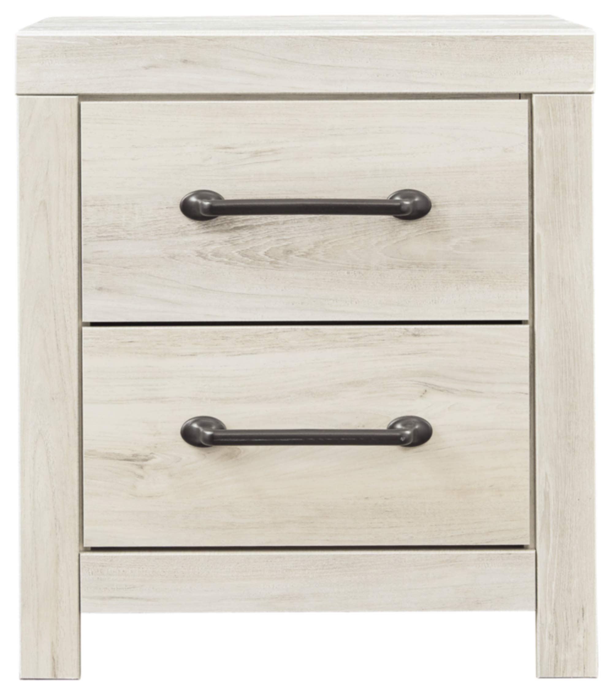 Signature Design by Ashley Cambeck Farmhouse Industrial 2-Drawer Nightstand with USB Charging Stations - Whitewashed Wood Bedside Table with Slim Profile (24.37
