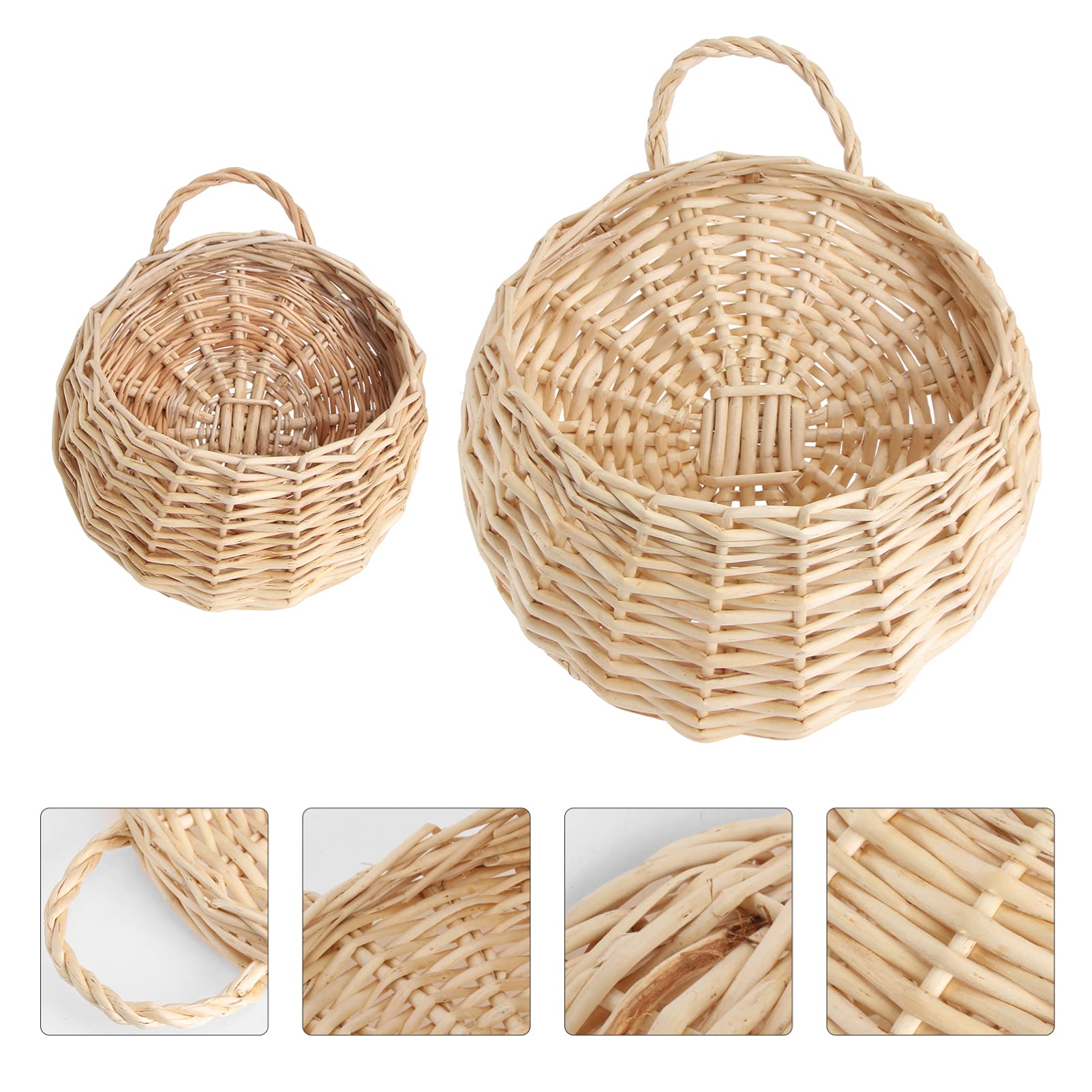 IMIKEYA 2 Pack Woven Hanging Plant Baskets - Macrame Wall Hangers for Indoor Outdoor Plants, Boho Home Decor with Wooden Basin - Perfect for Living Room, Bedroom, Patio & Garden Decor