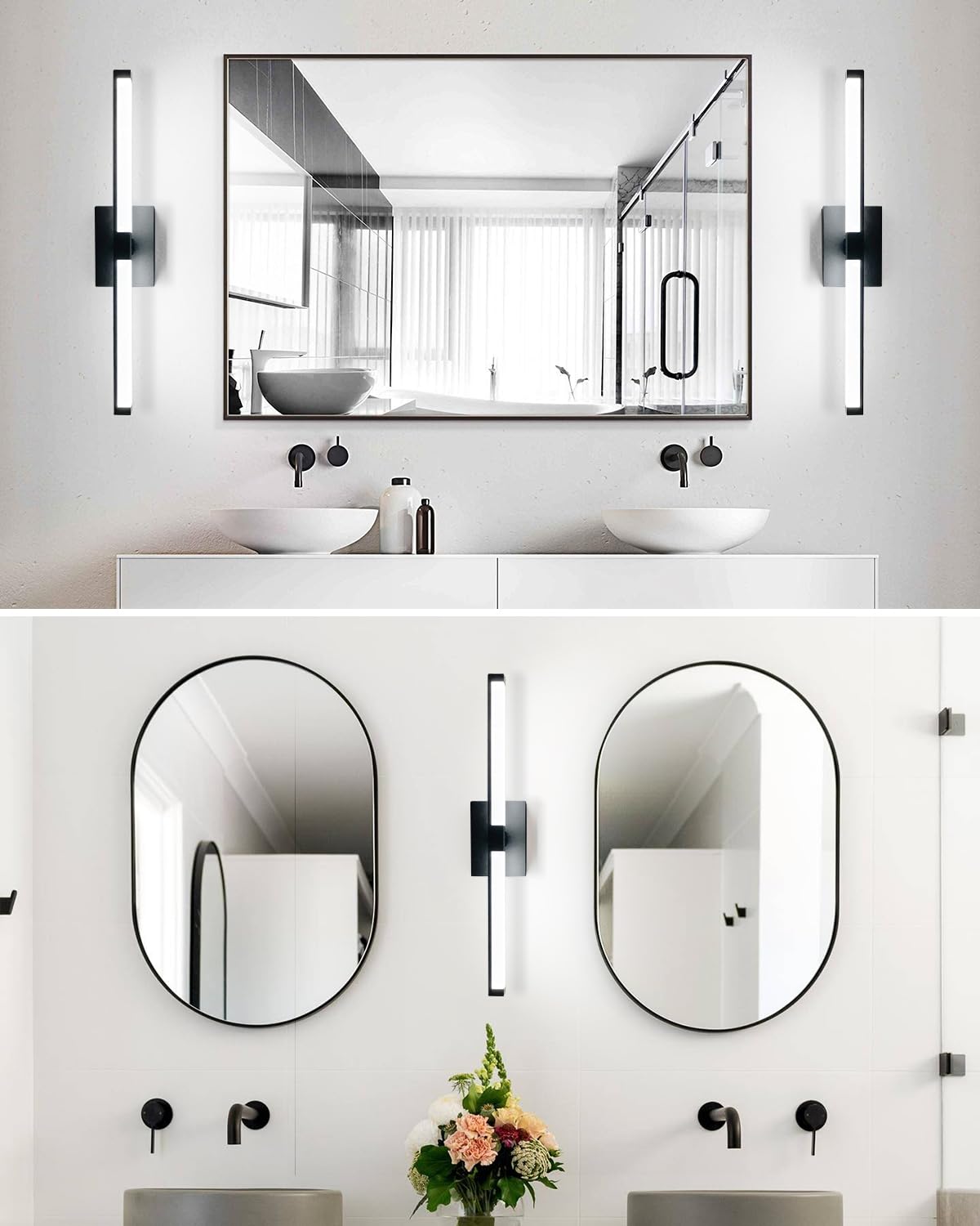 OKELI 24 Inch LED Bathroom Vanity Light Fixture - 16W 6000K Dimmable Black Modern Mirror Lighting - Cool White for Bathroom, Powder Room & Dressing Area - Indoor Use Over Mirror or Vanity