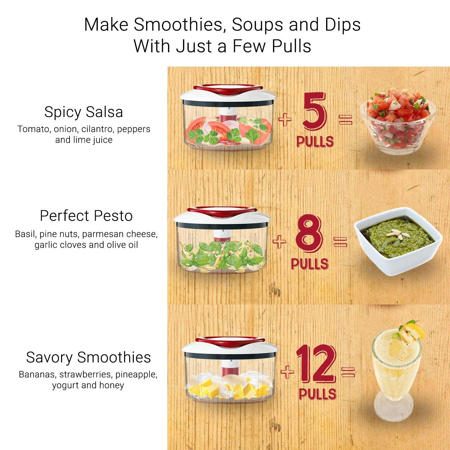 Zyliss Easy Pull Food Processor & Manual Chopper - Compact Kitchen Appliance for Slicing, Dicing & Pureeing - Perfect for Meal Prep, Baby Food & Quick Cooking