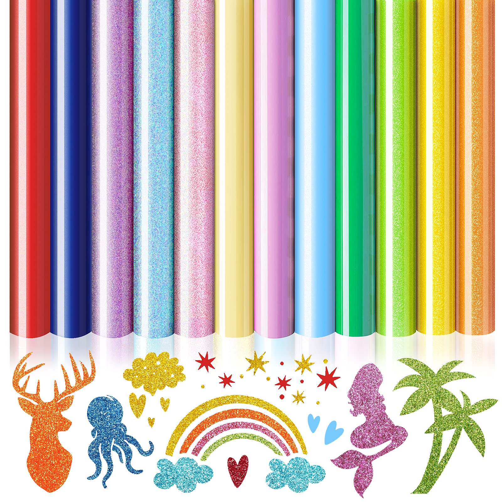 Heflashor 12 Sheets Easter Glitter Heat Transfer Vinyl (HTV) Rolls - 12