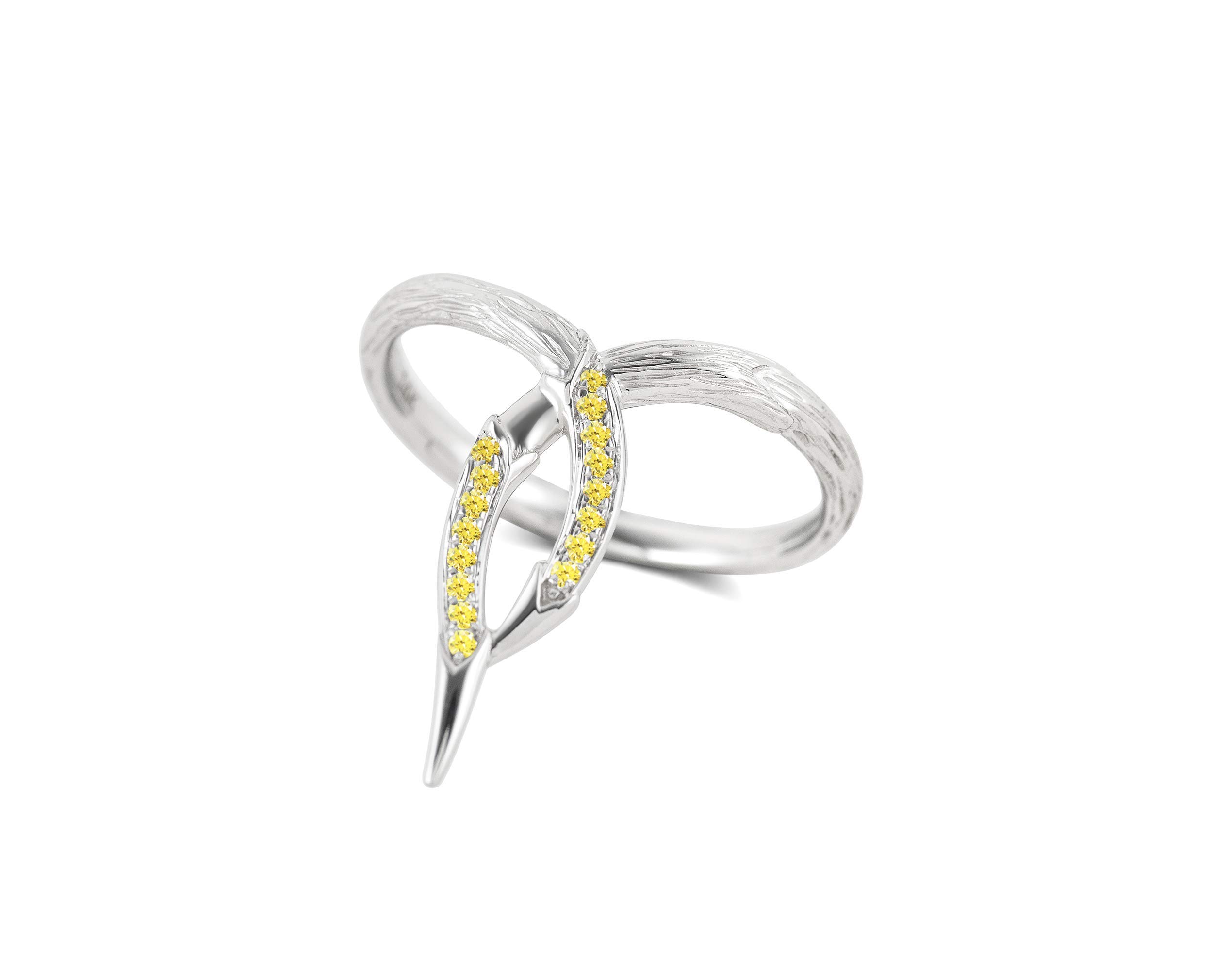 Alternative Wedding Ring - Yellow Diamond Nature Inspired Twisted Vine Tree Branch Ring for Women - Perfect for Boho, Elf & Fantasy Themed Weddings & Everyday Wear