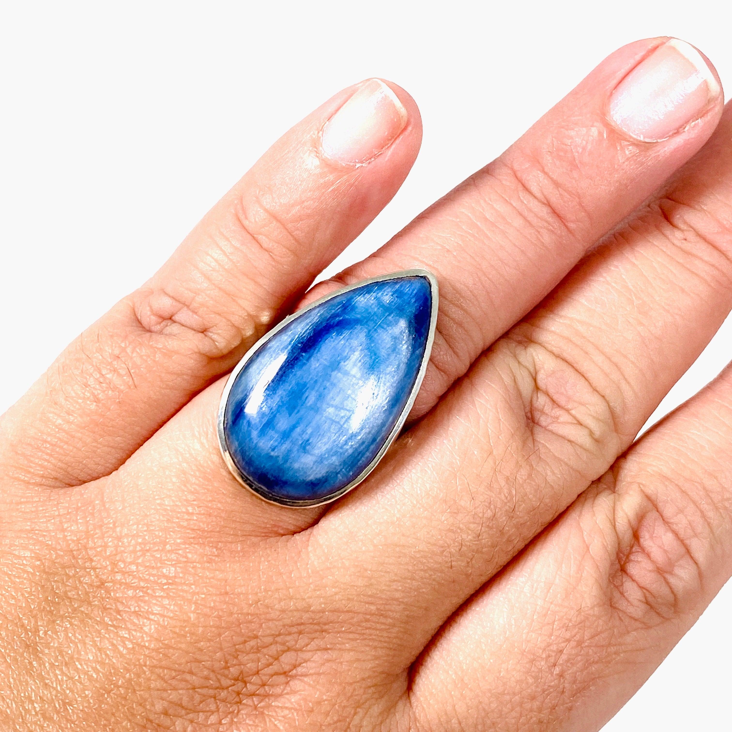 Kyanite Teardrop Beaten Band Ring - Size 10 - KRGJ2701 - Elegant Handmade Jewelry for Women - Perfect for Weddings, Parties & Special Occasions