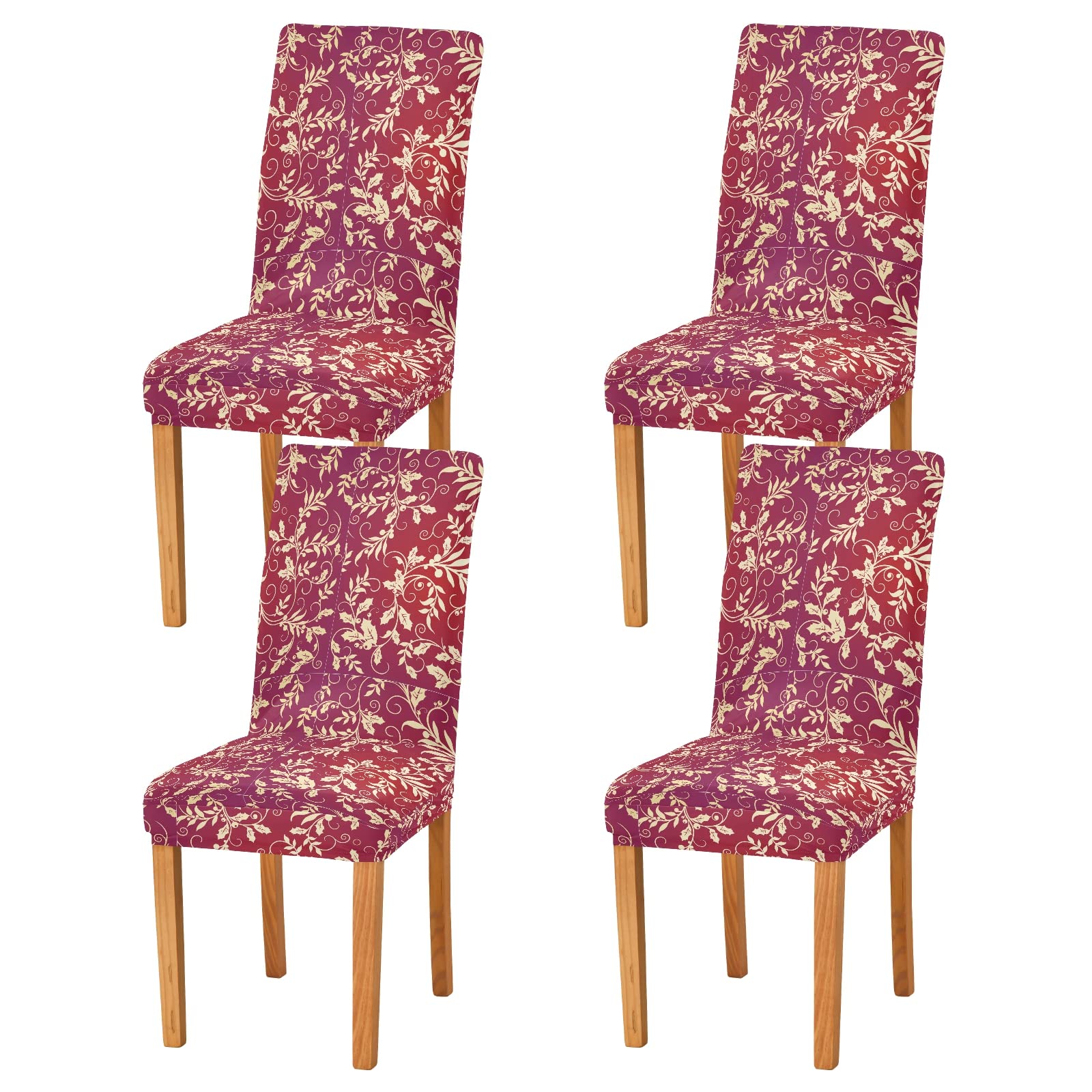 Christmas Holly Dining Chair Covers Set of 2 - Stretchable Spandex Slipcovers for Kitchen & Dining Room Decor - Perfect for Holiday Parties & Home Entertaining