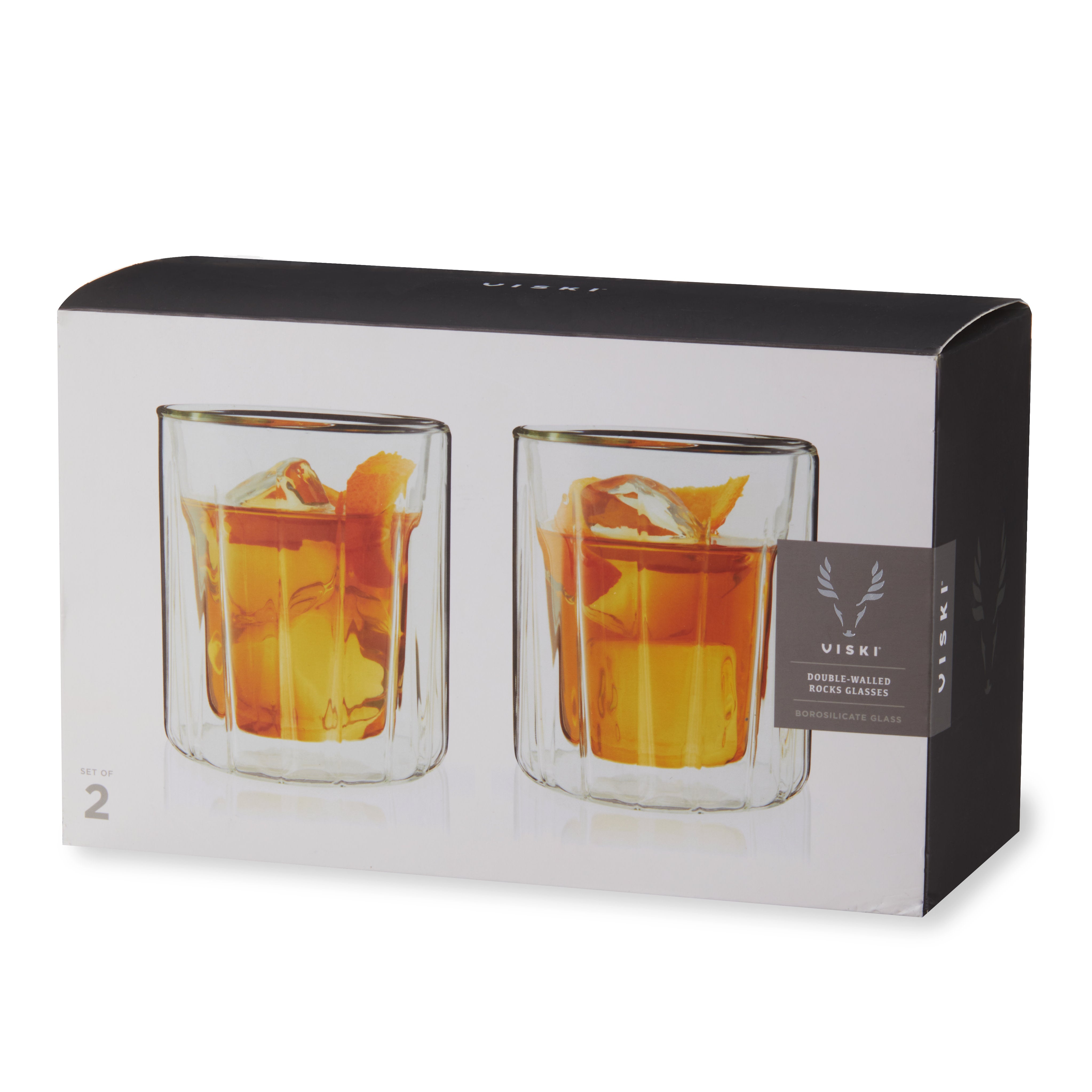 Premium Double Walled Whiskey Glasses Set of 2 - Heavy Duty Crystal Clear Tumblers for Scotch, Bourbon, Cocktails & Iced Beverages - Perfect for Home Bar, Gifts & Entertaining