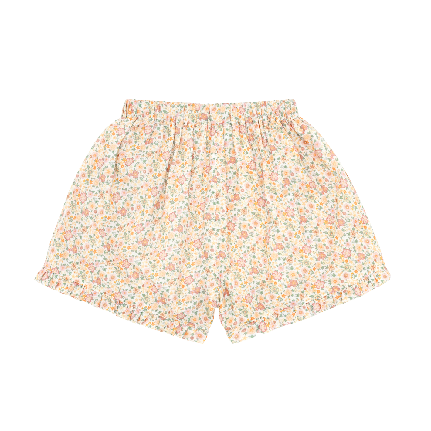 Girls Marigold Floral Woven Ruffle Shorts - Cute Summer Outfit for Playdates & Beach Vacations