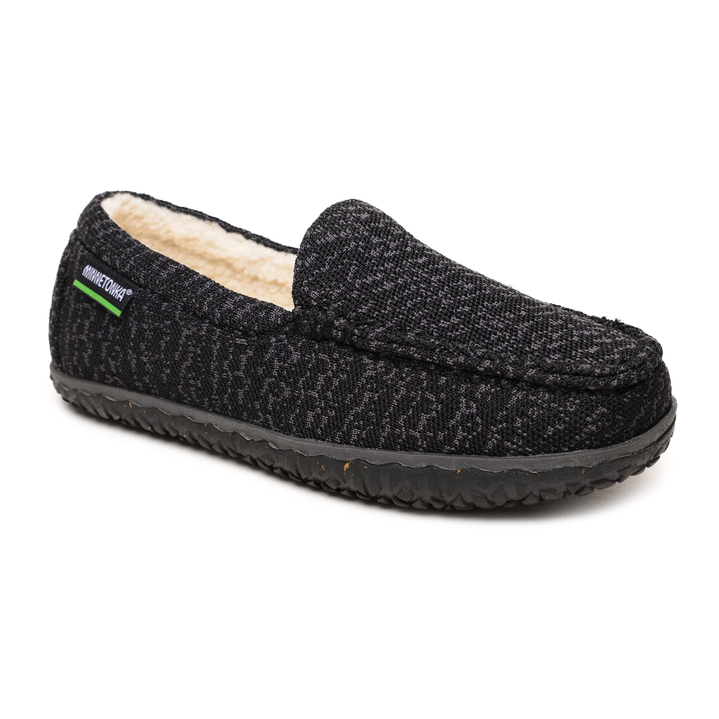 Minnetonka Women's Eco Elm Fur Lined Moccasins - Handmade Recycled Fabric Shoes with Removable Footbed & Sustainable Rice Husk Sole | Cozy Winter Indoor/Outdoor Slip-Ons for Home, Office & Casual Wear
