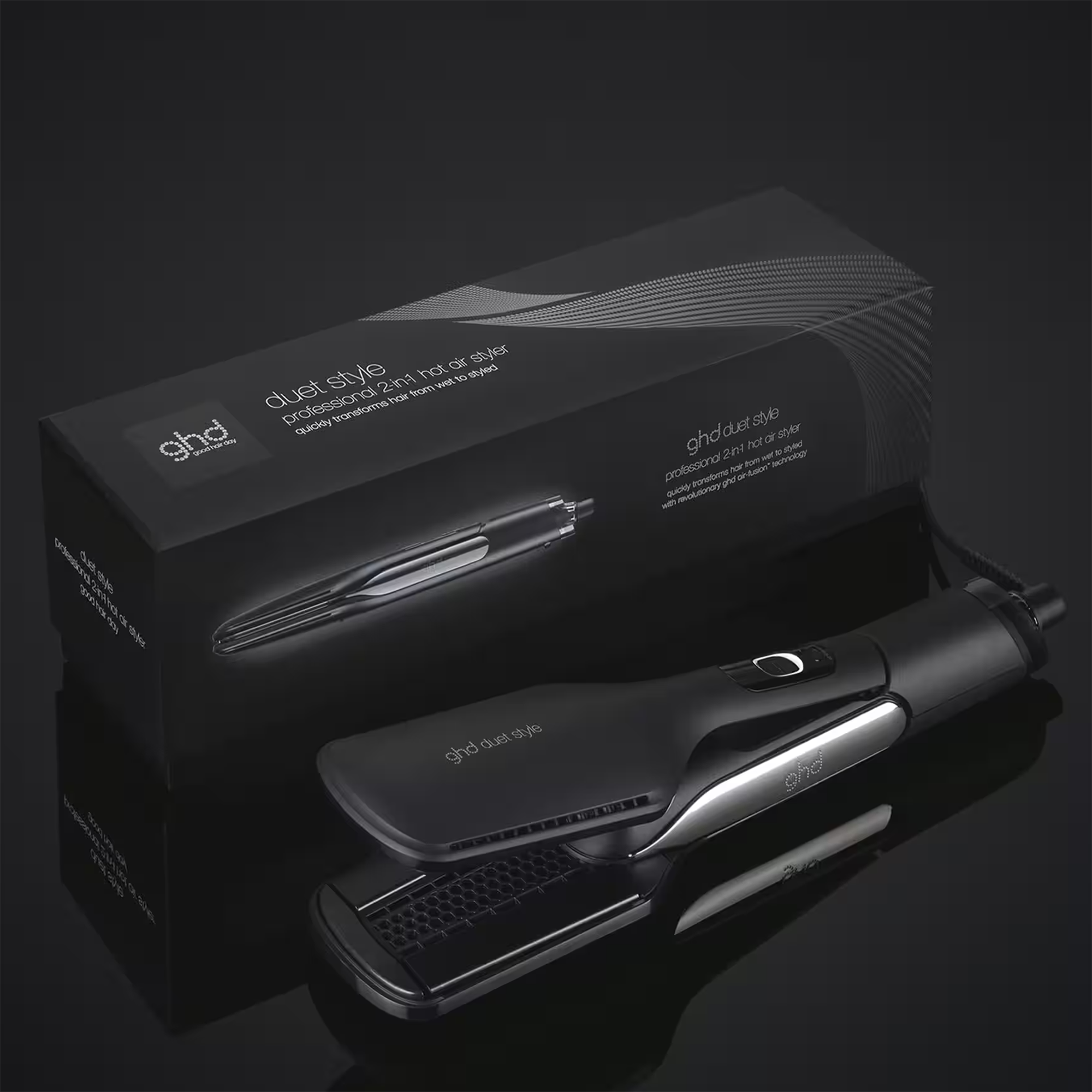 GHD Duet Styler 2-in-1 Hot Air Styler Hair Straightener & Blow Dryer - Black | Professional Salon Quality Styling for Smooth, Shiny Hair at Home