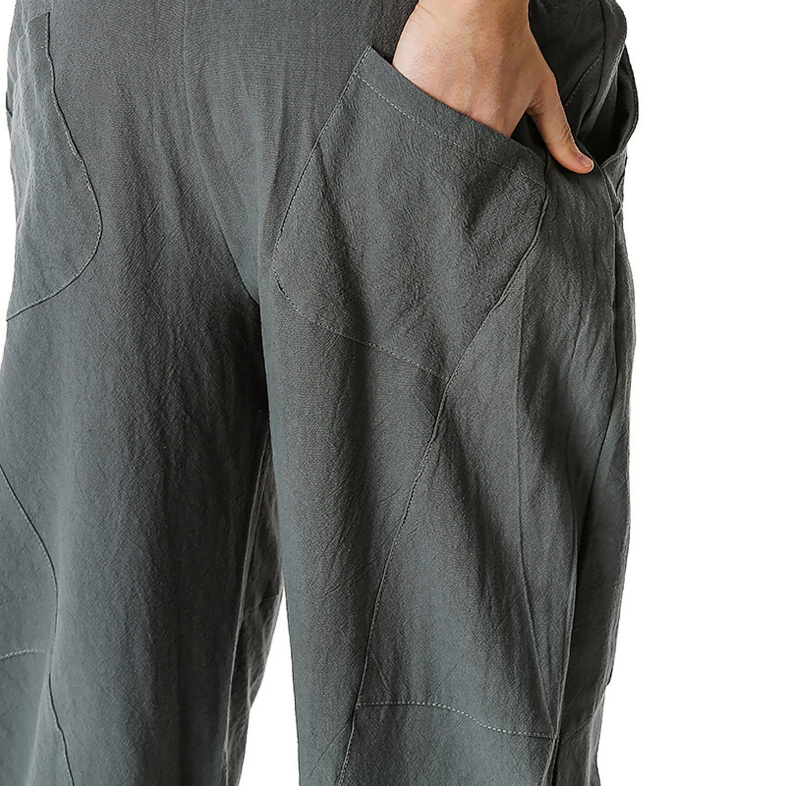 Muscularfit Men's Khaki Casual Pants - Loose Fit Drawstring Elastic Waist Cotton Linen Lounge Work Utility Trousers 2023 | Comfortable Home Wear & Outdoor Activities