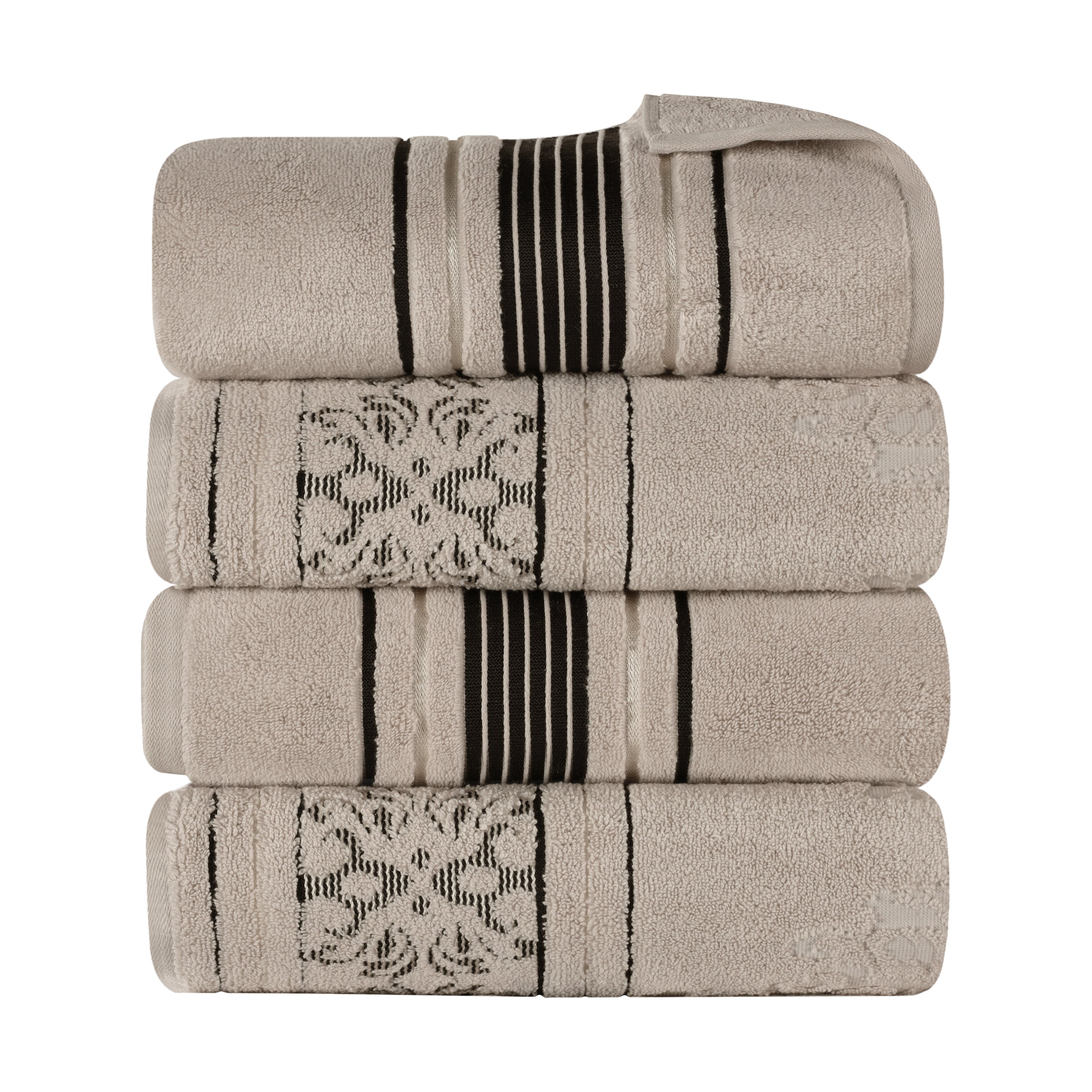 Premium 100% Zero Twist Cotton Bath Towel Set of 4 - Ultra Soft & Absorbent Solid & Jacquard Floral Design - Perfect for Spa, Bathroom, Beach & Guest Use
