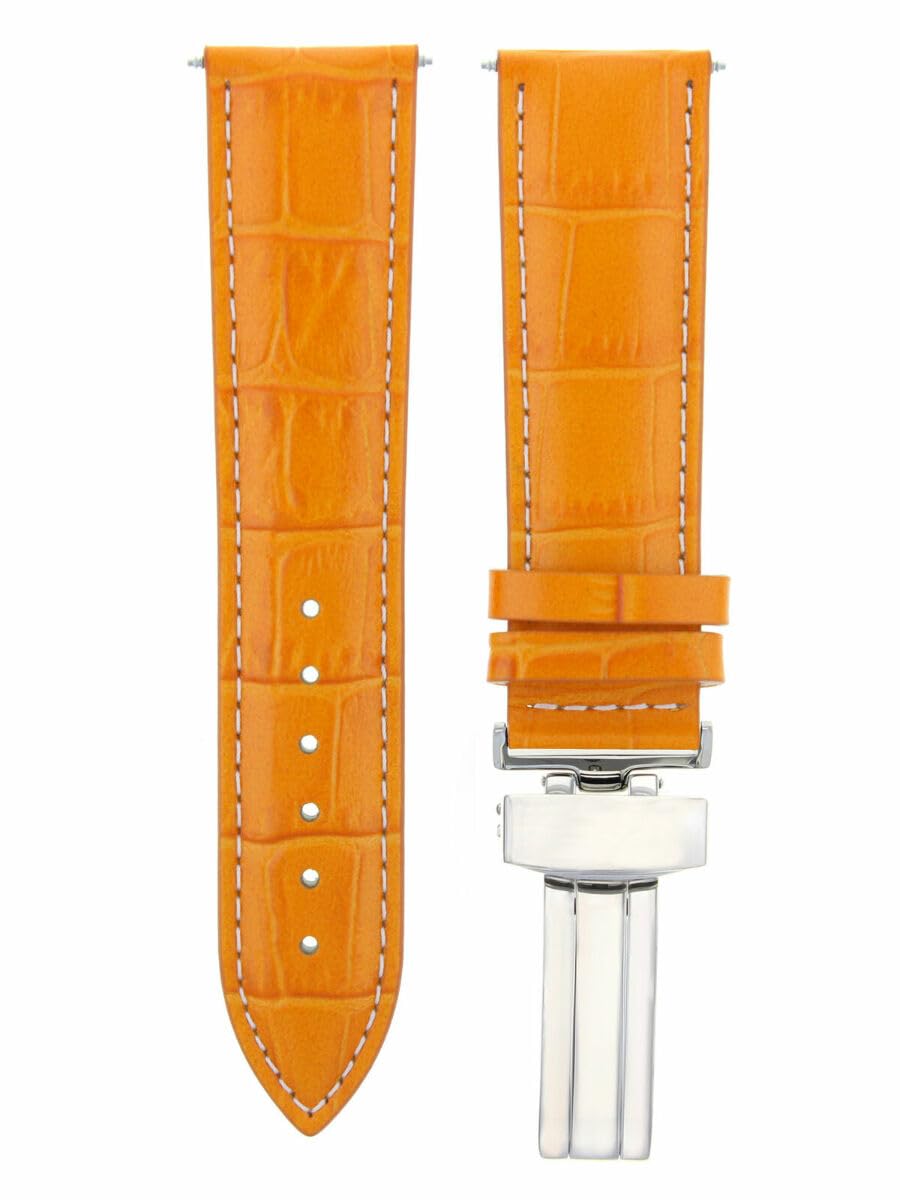 18mm Genuine Leather Watch Band Strap for Invicta Diver Watches - Orange with White Stitching & Deployment Clasp | Durable Replacement Strap for Men's Sports, Casual & Dress Watches