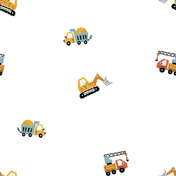 Premium Cotton Poplin Fabric for Construction Vehicles - Soft, Durable & Breathable Material for Kids' Clothing, DIY Projects & Home Decor