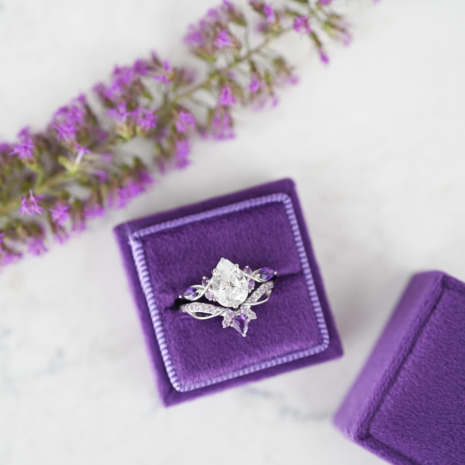Feyra Natural Amethyst & Diamond (CZ) Engagement Ring Set in Sterling Silver - Elegant Wedding Jewelry for Proposals, Anniversaries & Special Occasions